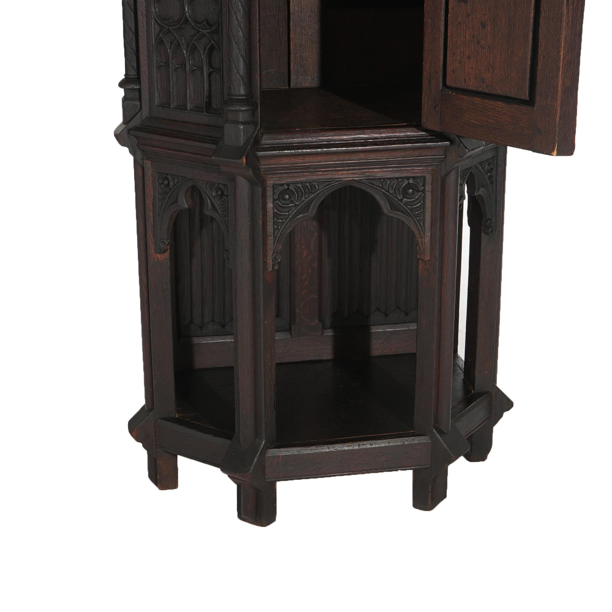 18th Century Gothic Heavily Carved Oak Figural Wine Cabinet C1750 In Good Condition In Big Flats, NY