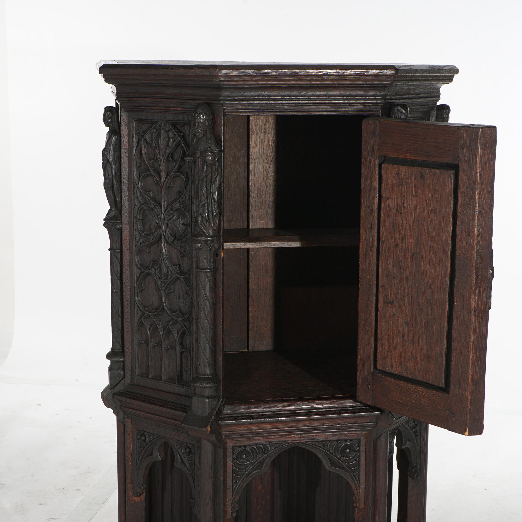 18th Century and Earlier 18th Century Gothic Heavily Carved Oak Figural Wine Cabinet C1750