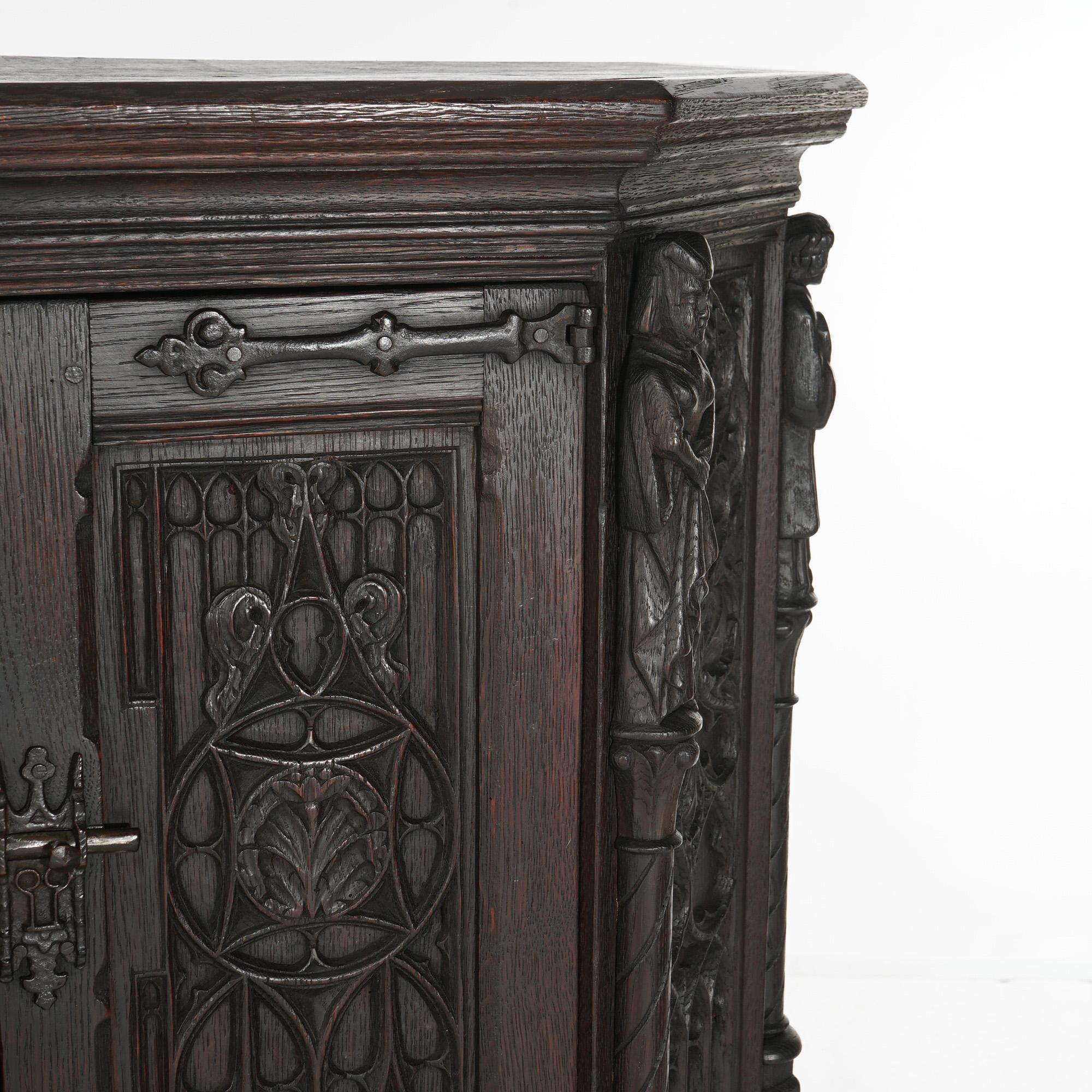 18th Century Gothic Heavily Carved Oak Figural Wine Cabinet C1750 1