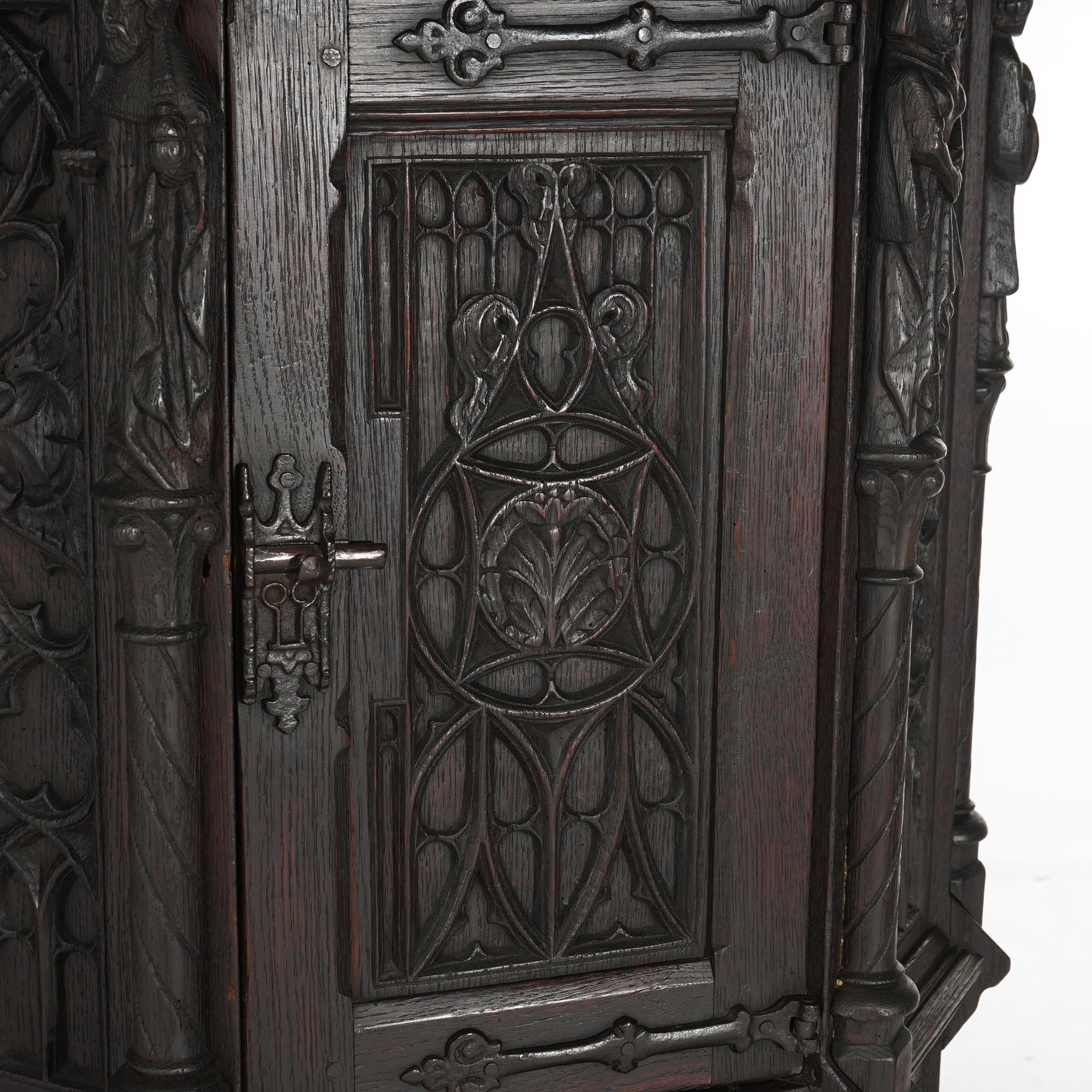 18th Century Gothic Heavily Carved Oak Figural Wine Cabinet C1750 2