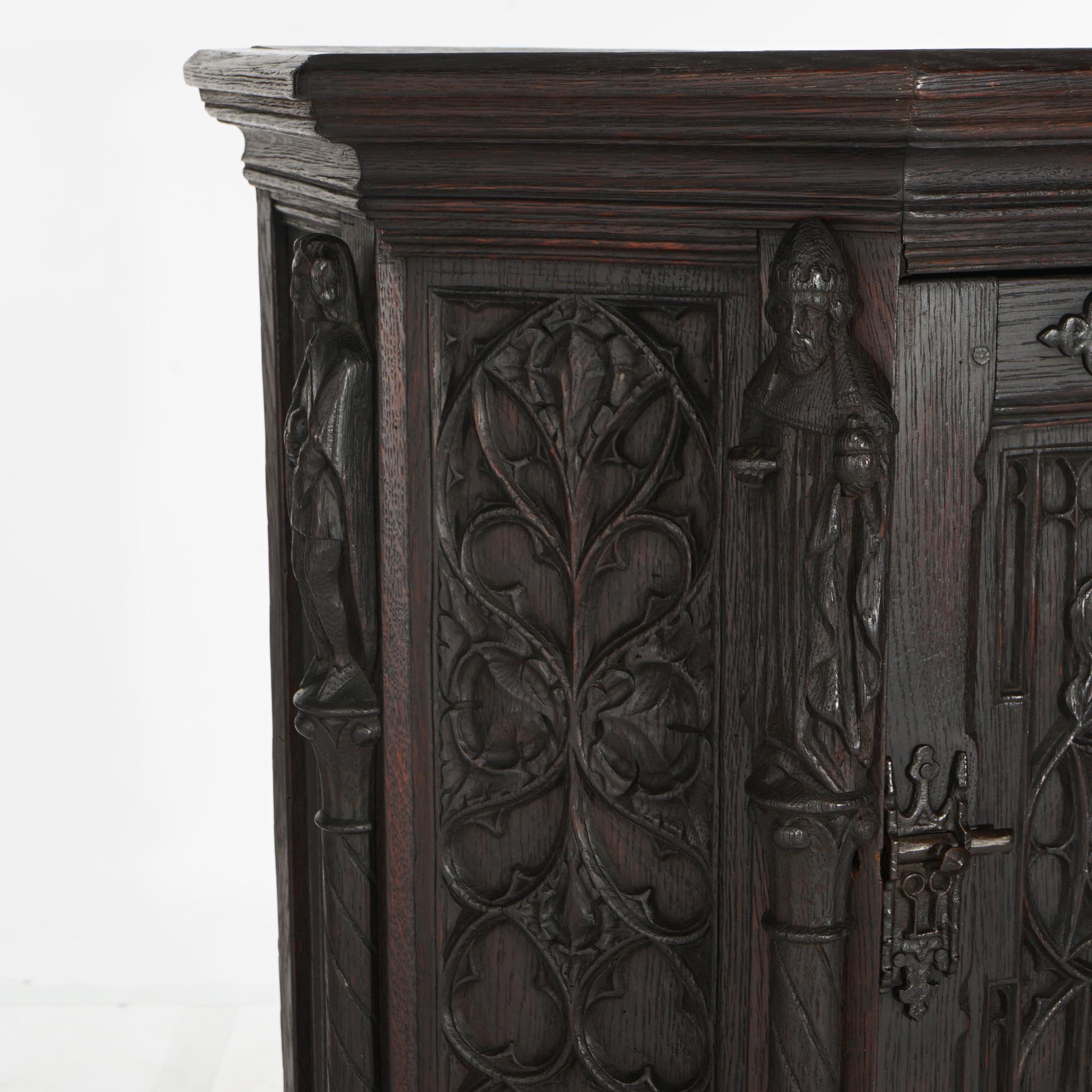 18th Century Gothic Heavily Carved Oak Figural Wine Cabinet C1750 3