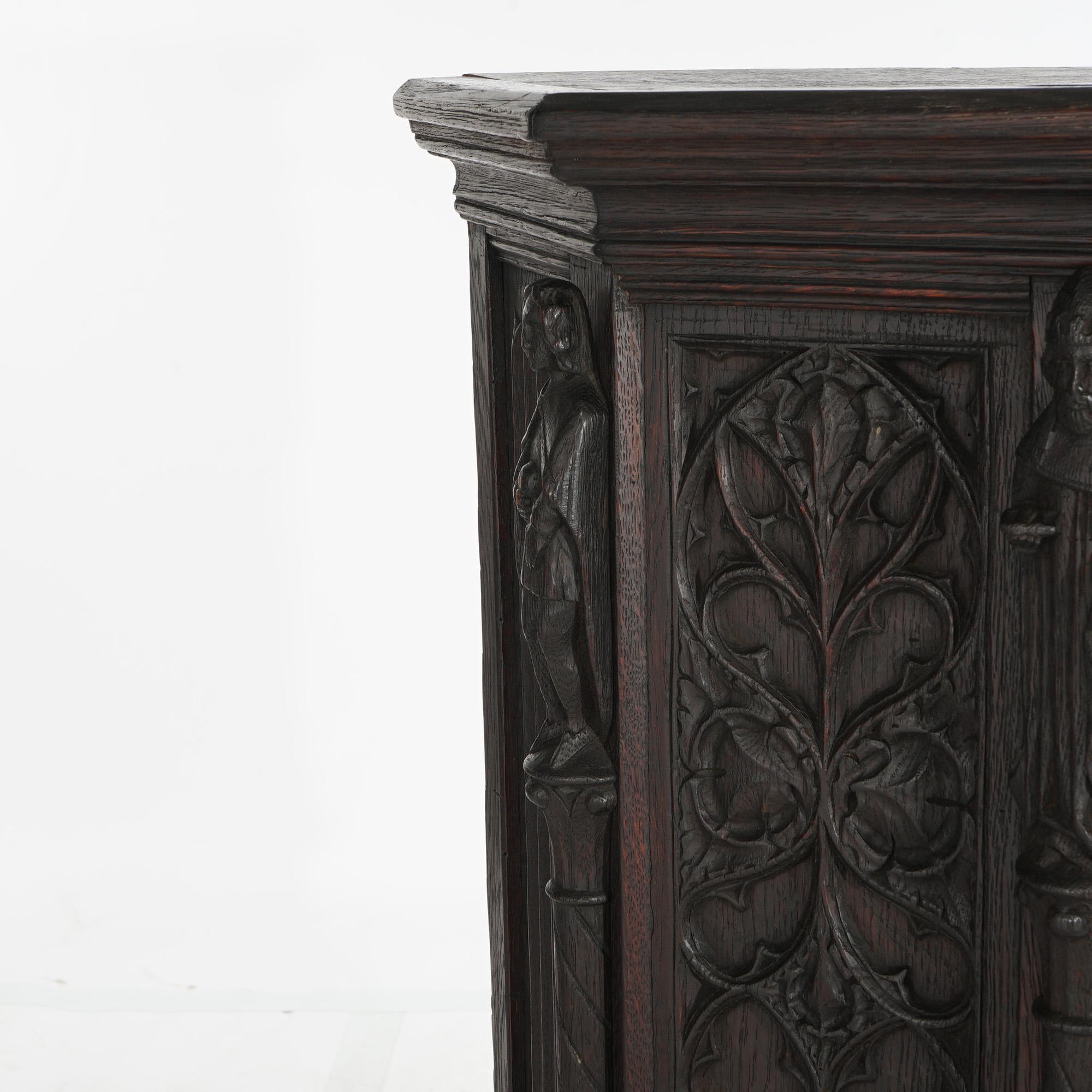 18th Century Gothic Heavily Carved Oak Figural Wine Cabinet C1750 4
