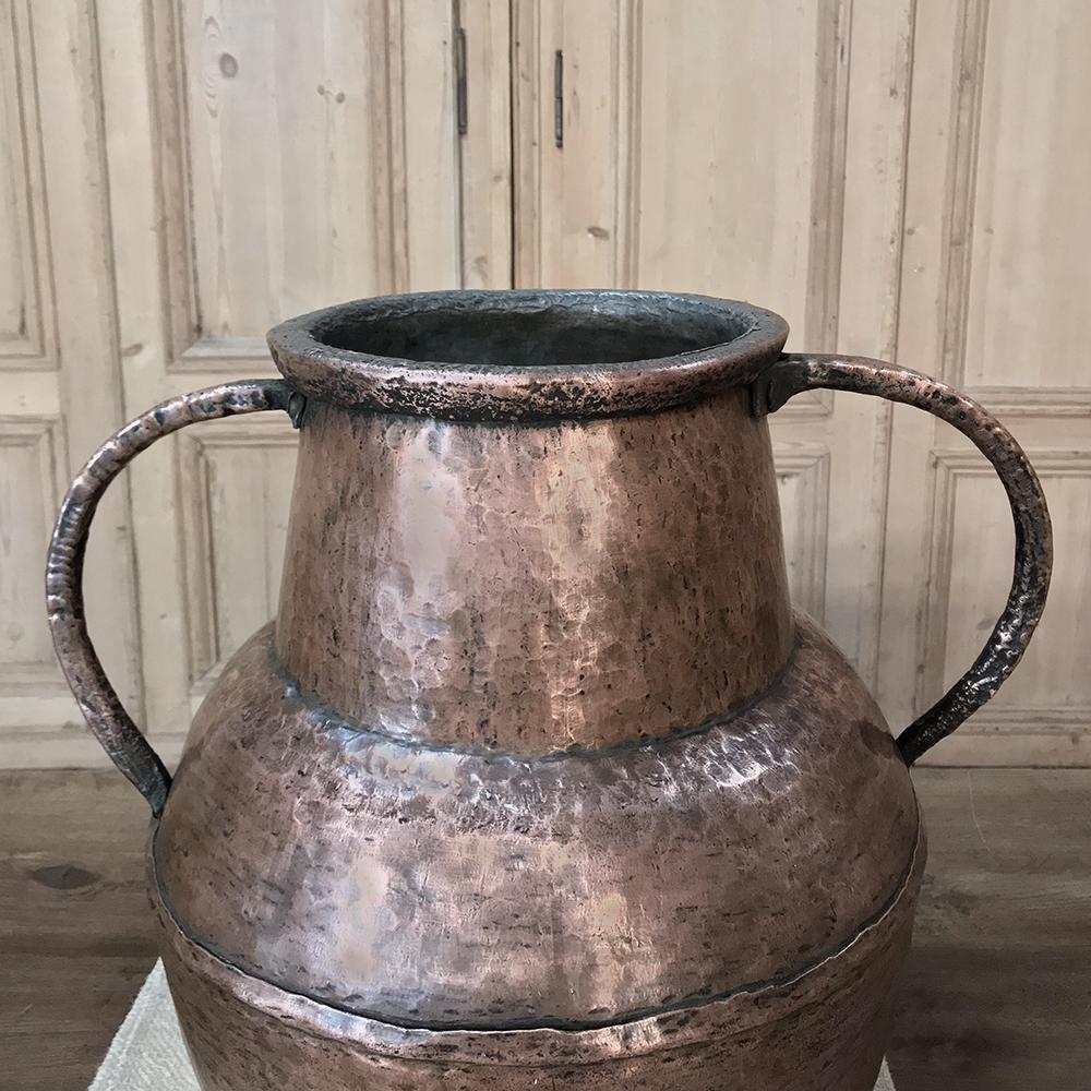 Rustic 18th Century Grand Hand-Hammered French Copper Urn