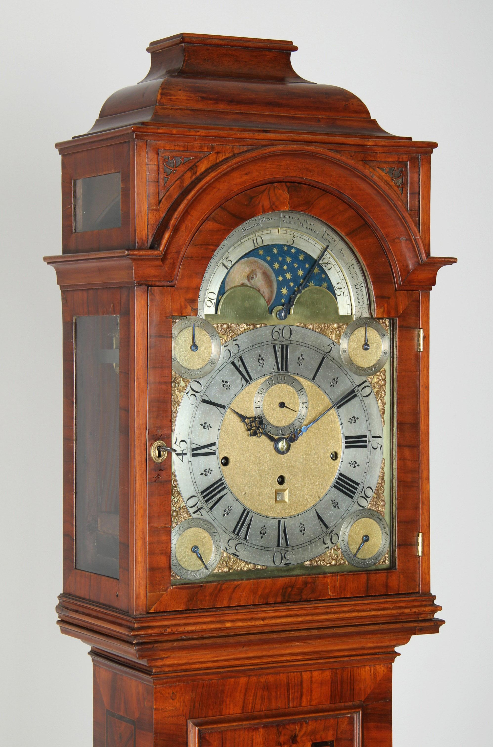 British 18th Century Grandfather Clock with Moonphases, Calendar and Musical Movement