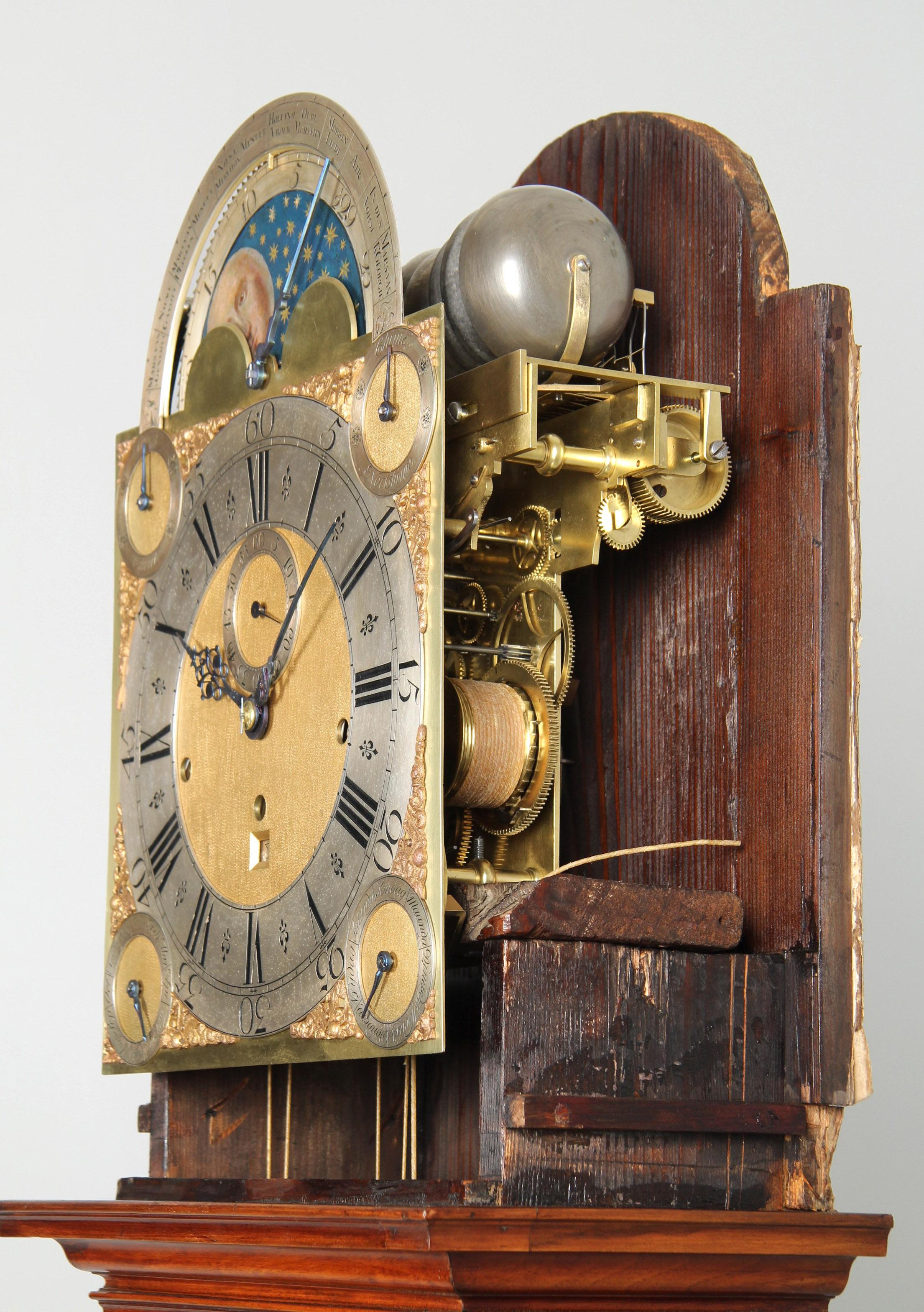Brass 18th Century Grandfather Clock with Moonphases, Calendar and Musical Movement
