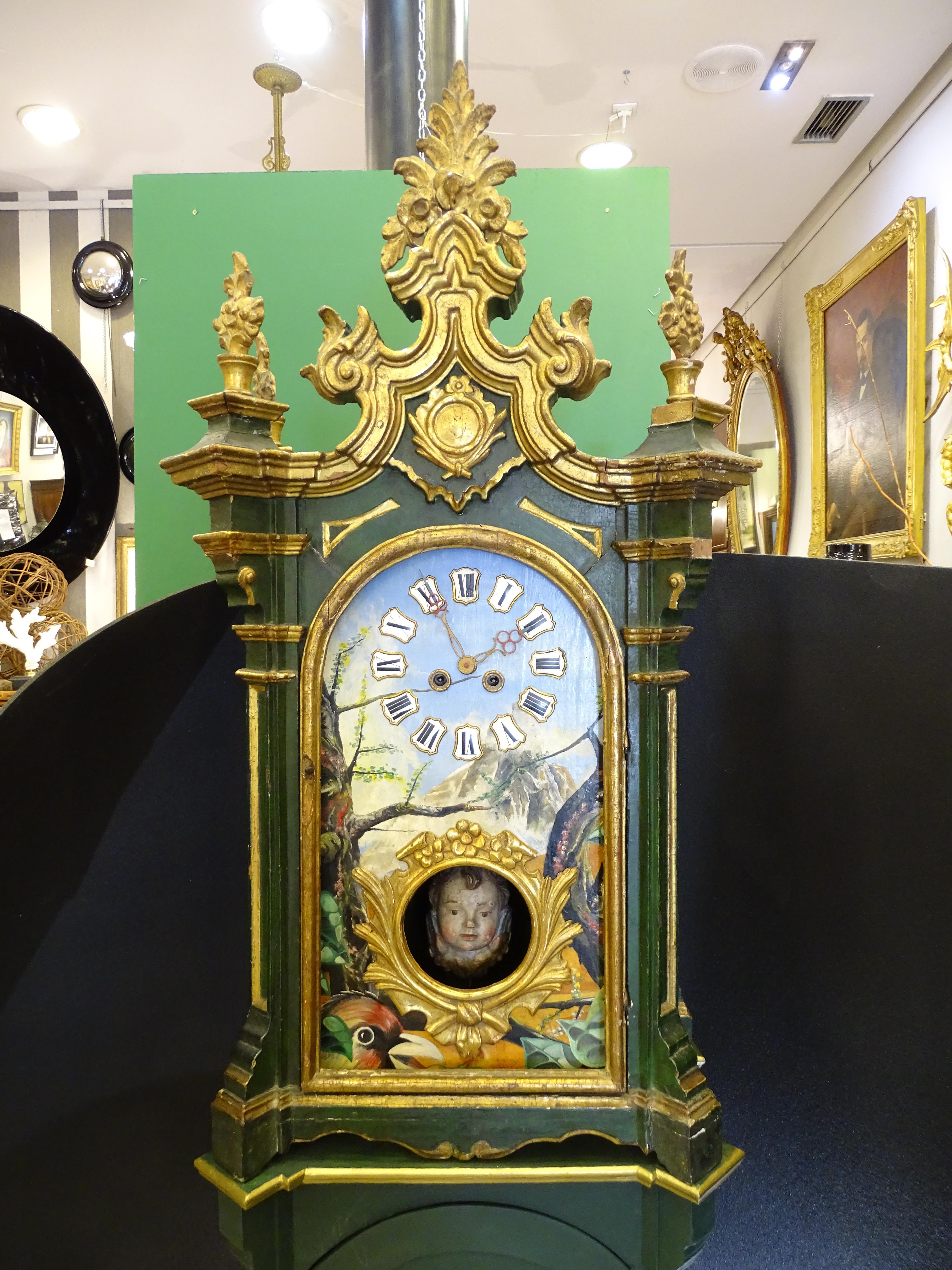 Anodized 18th century Grandfather , Mantel clock , Black Forest, Germany