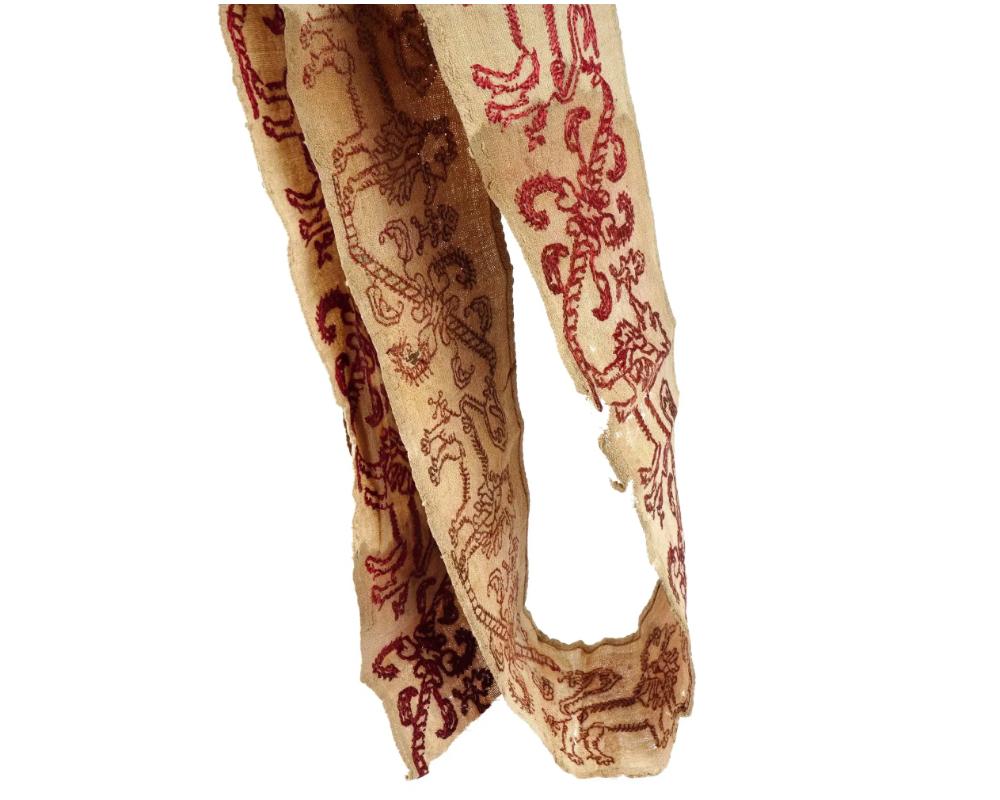 18th Century and Earlier 18Th Century Greek Embroidered Textile Fragment For Sale