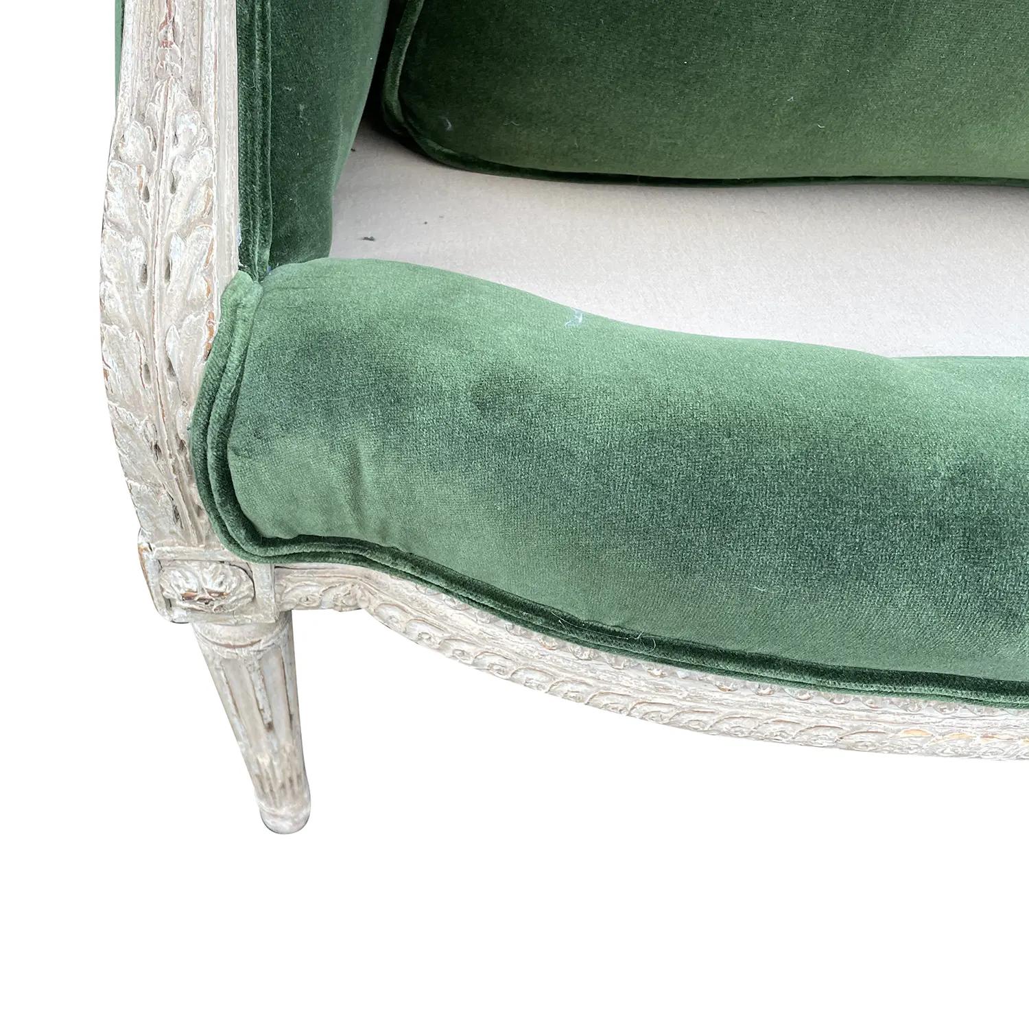 18th Century Green French Three Seater Beechwood, Velour Sofa by Sulpice Brizard For Sale 10