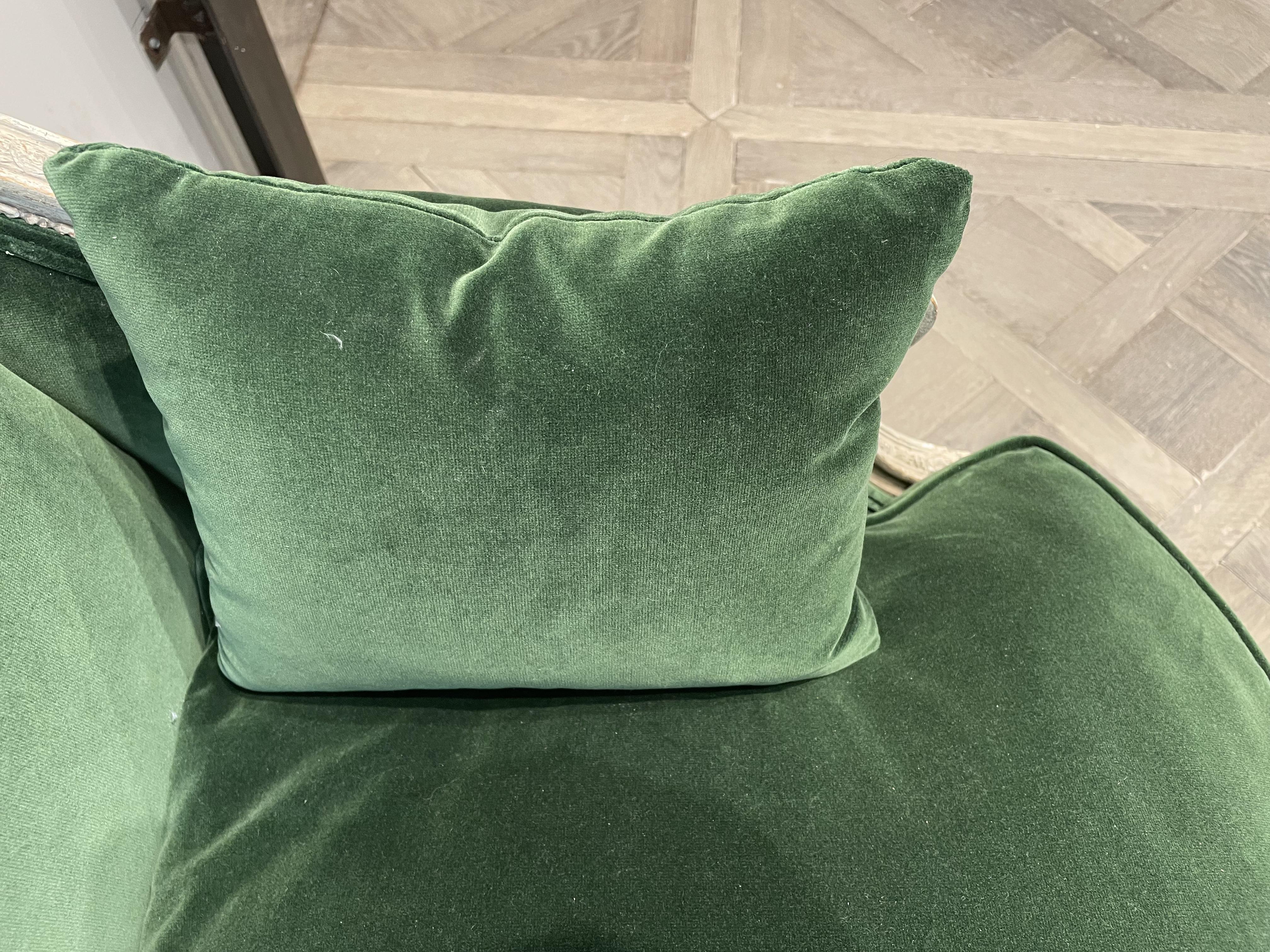 18th Century Green French Three Seater Beechwood, Velour Sofa by Sulpice Brizard For Sale 12