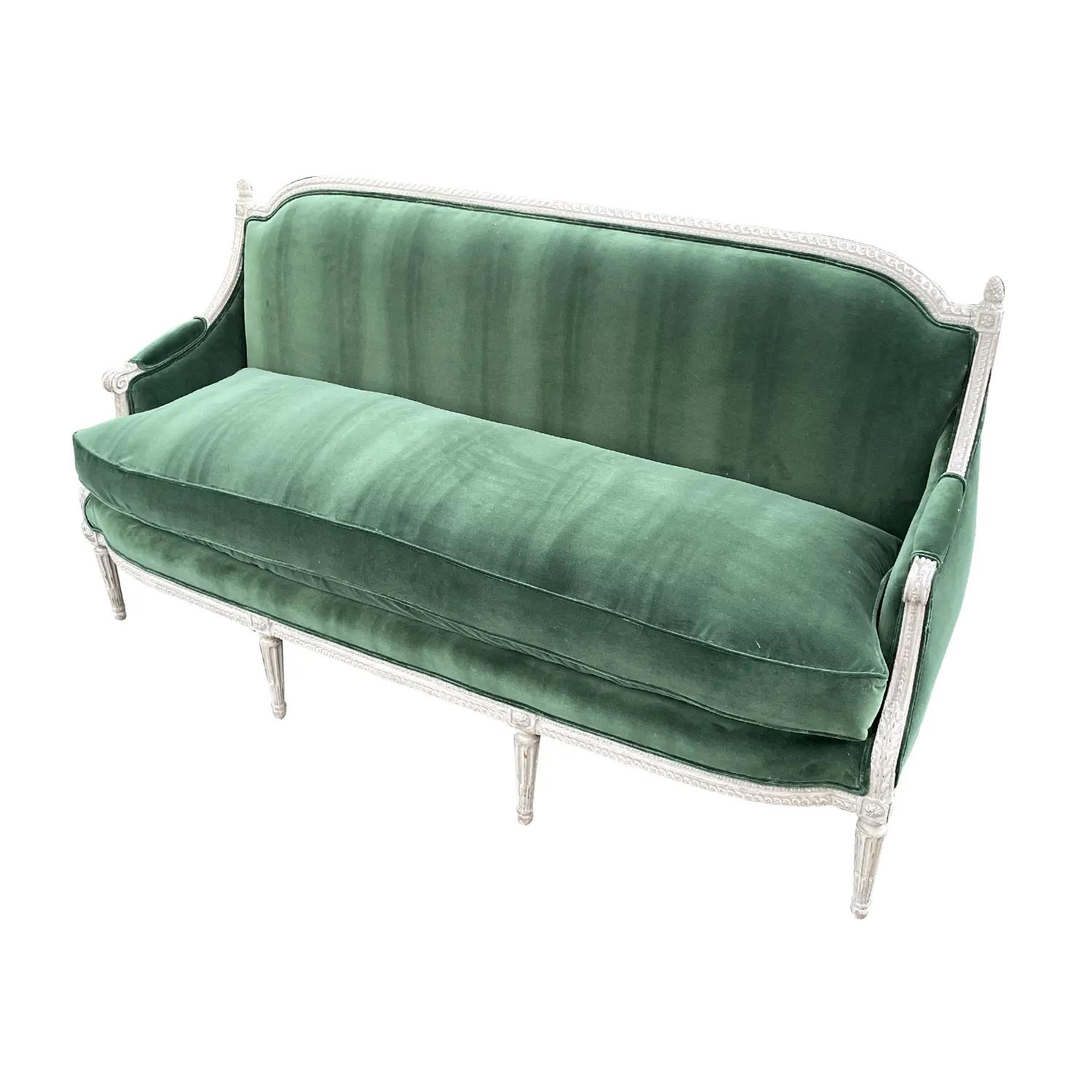 18th Century Green French Three Seater Beechwood, Velour Sofa by Sulpice Brizard For Sale 2