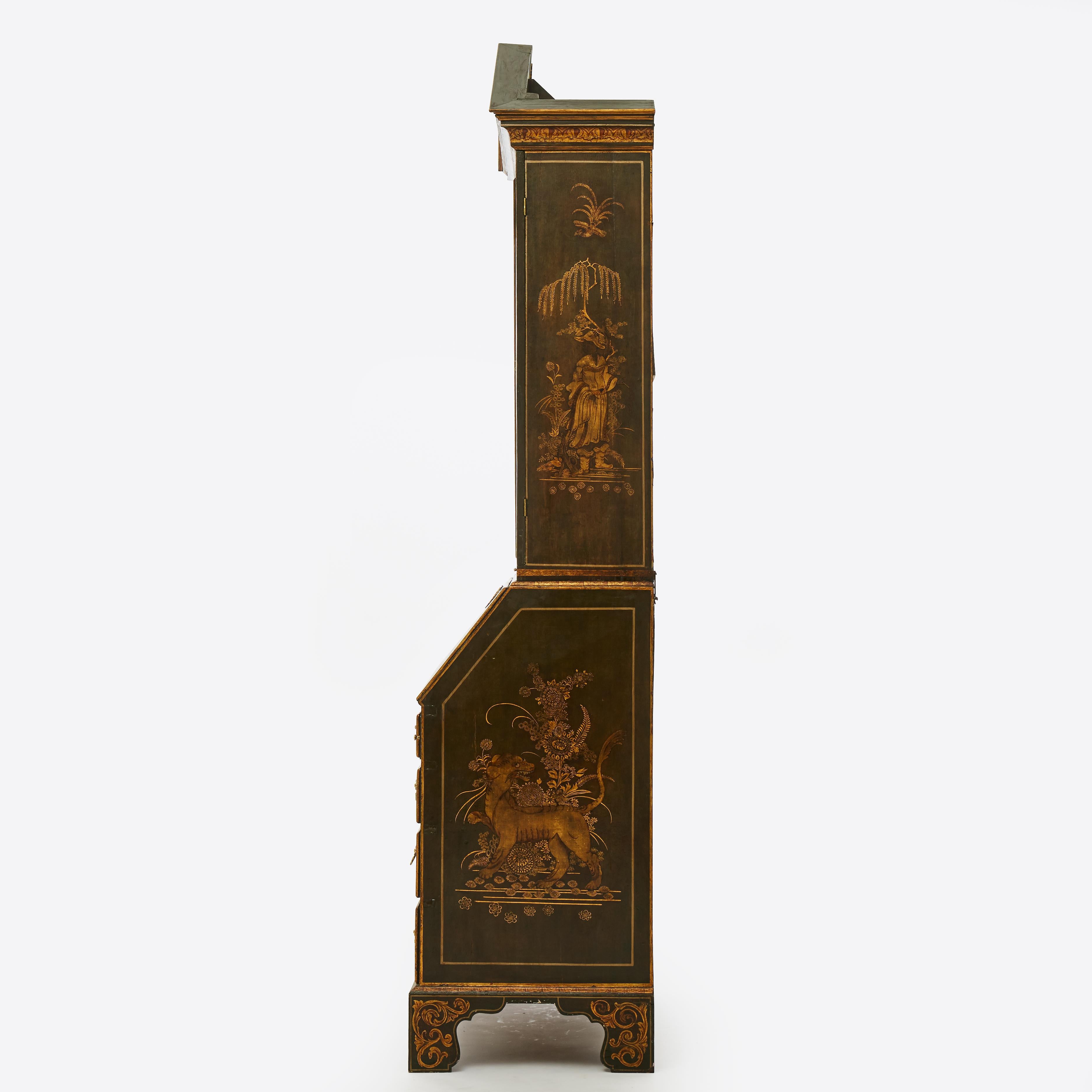 George II 18th Century Green Japanned Bureau Bookcase Attributed to Giles Grendey For Sale
