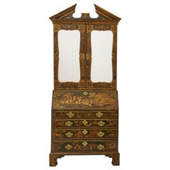 18th Century Green Japanned Bureau Bookcase Attributed to Giles Grendey