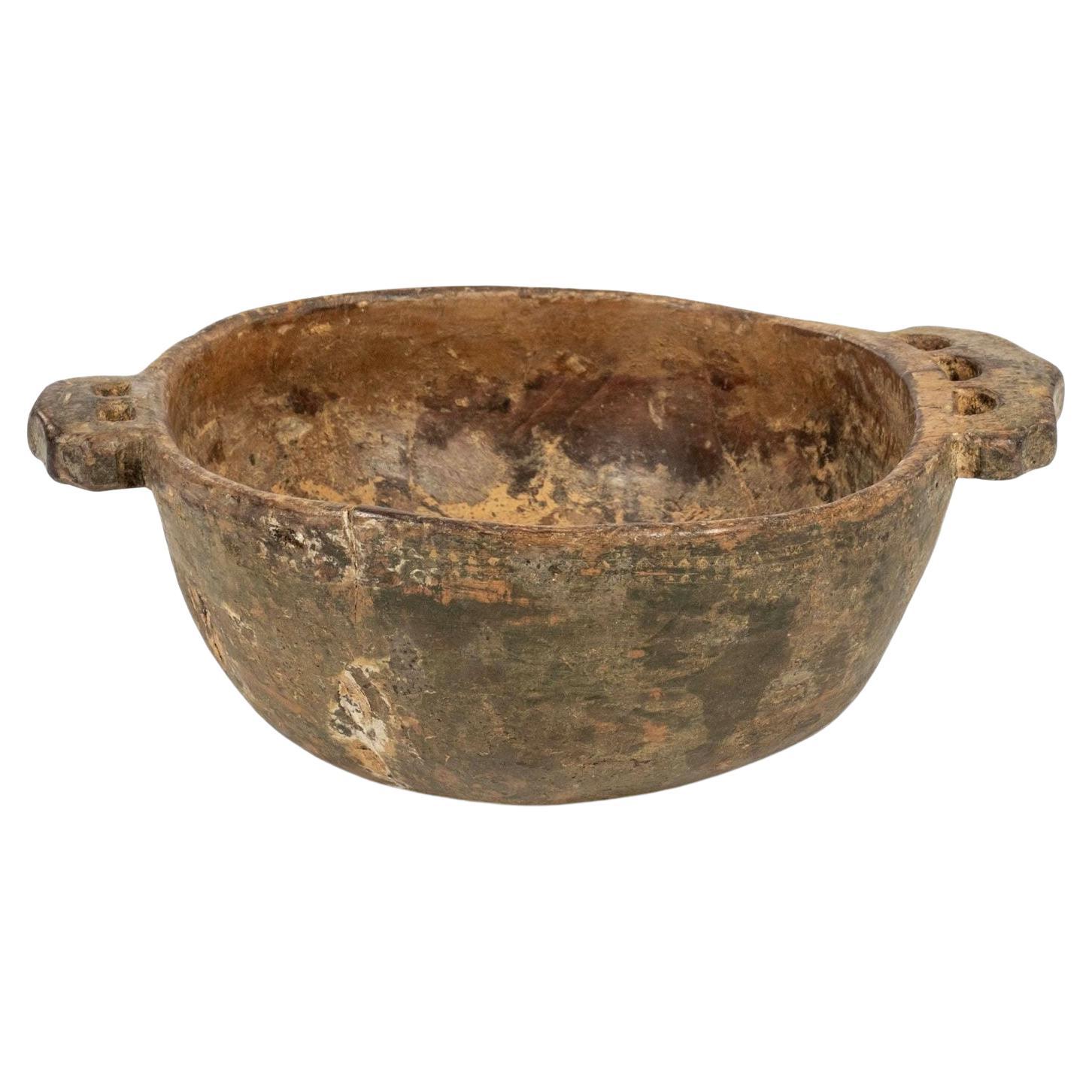 18th Century Green-Painted Primitive Swedish Root Wood Bowl For Sale