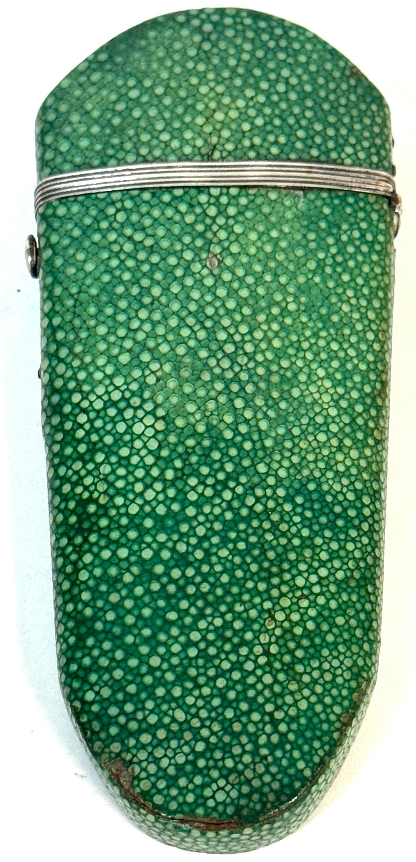 18th Century Green Shagreen and Silver Eyeglass Case with Monogram For Sale 4
