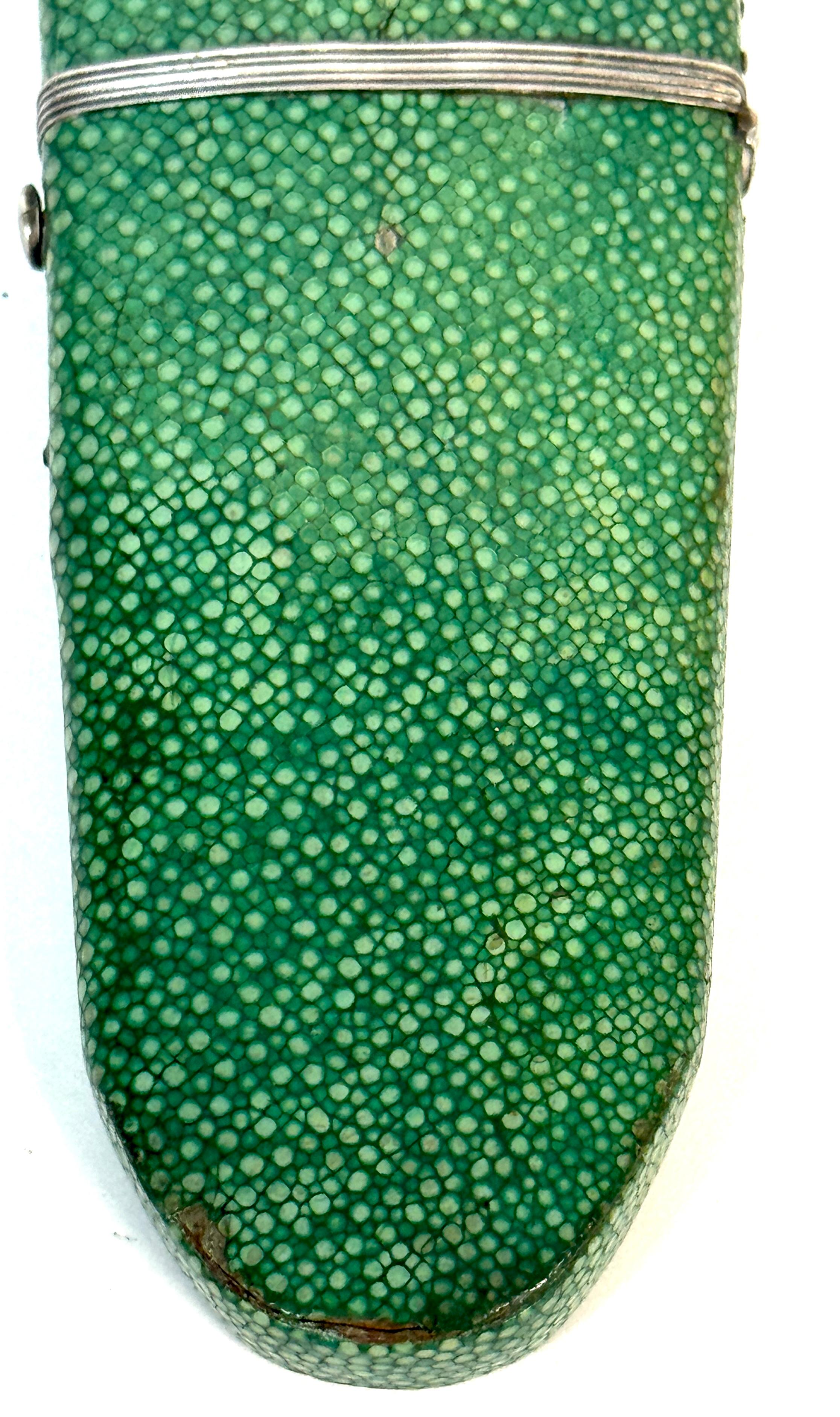 18th Century Green Shagreen and Silver Eyeglass Case with Monogram For Sale 5