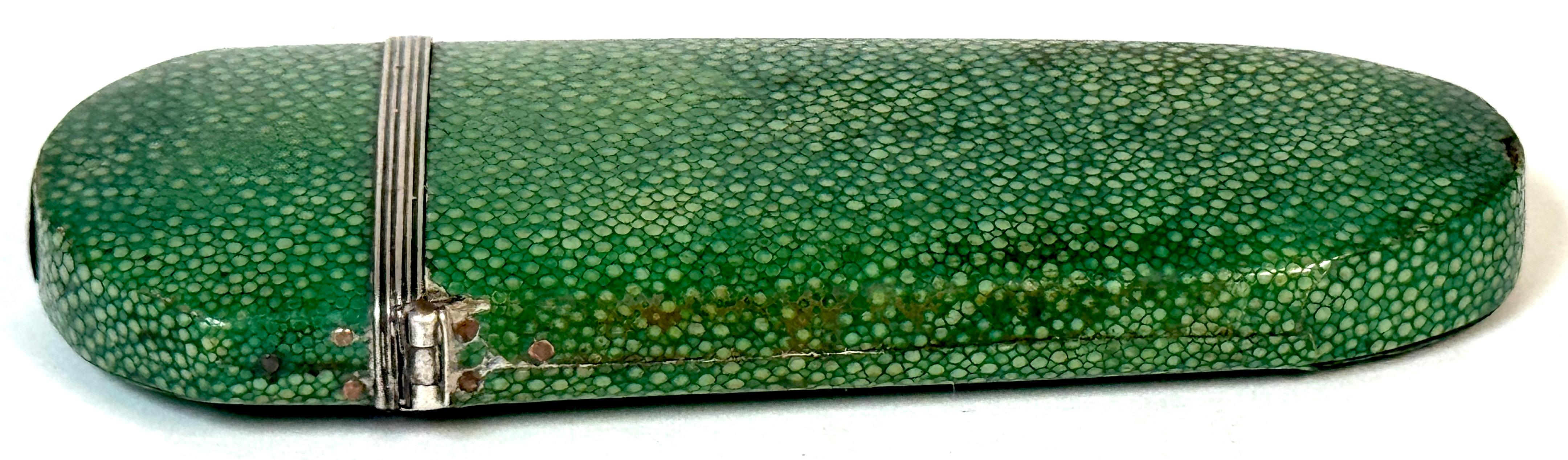 18th Century Green Shagreen and Silver Eyeglass Case with Monogram For Sale 11