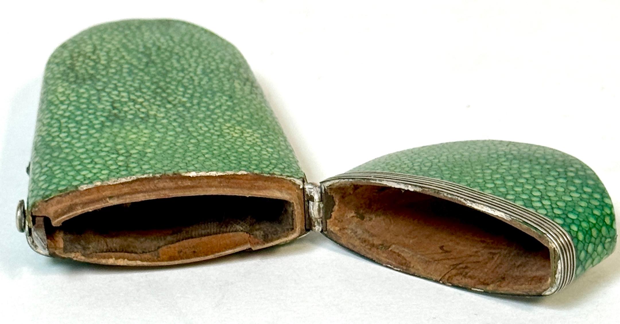 18th Century Green Shagreen and Silver Eyeglass Case with Monogram For Sale 13