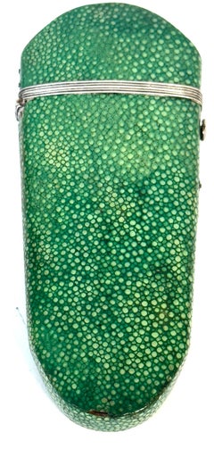 18th Century Green Shagreen and Silver Eyeglass Case with Monogram