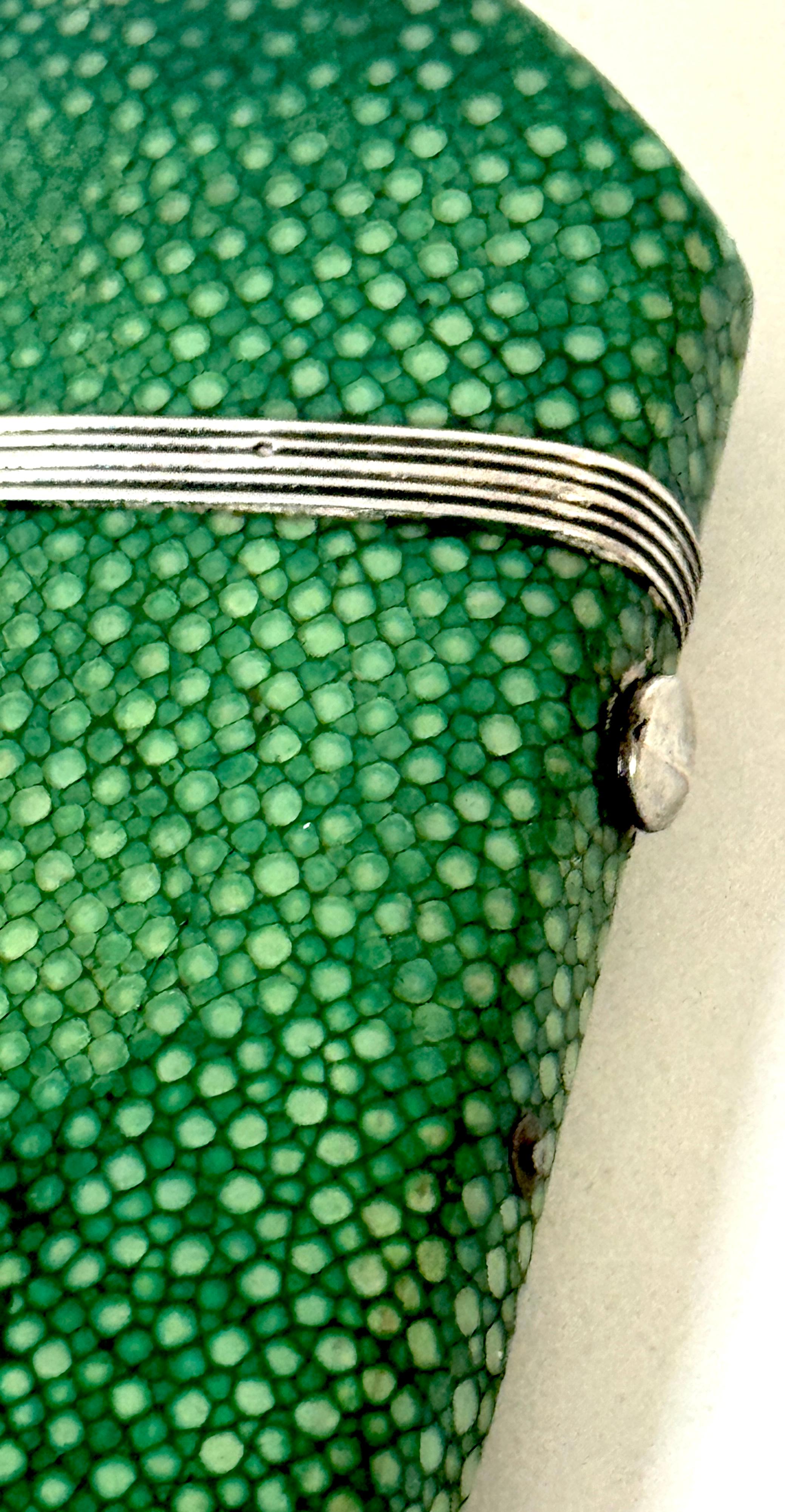 European 18th Century Green Shagreen and Silver Eyeglass Case with Monogram For Sale