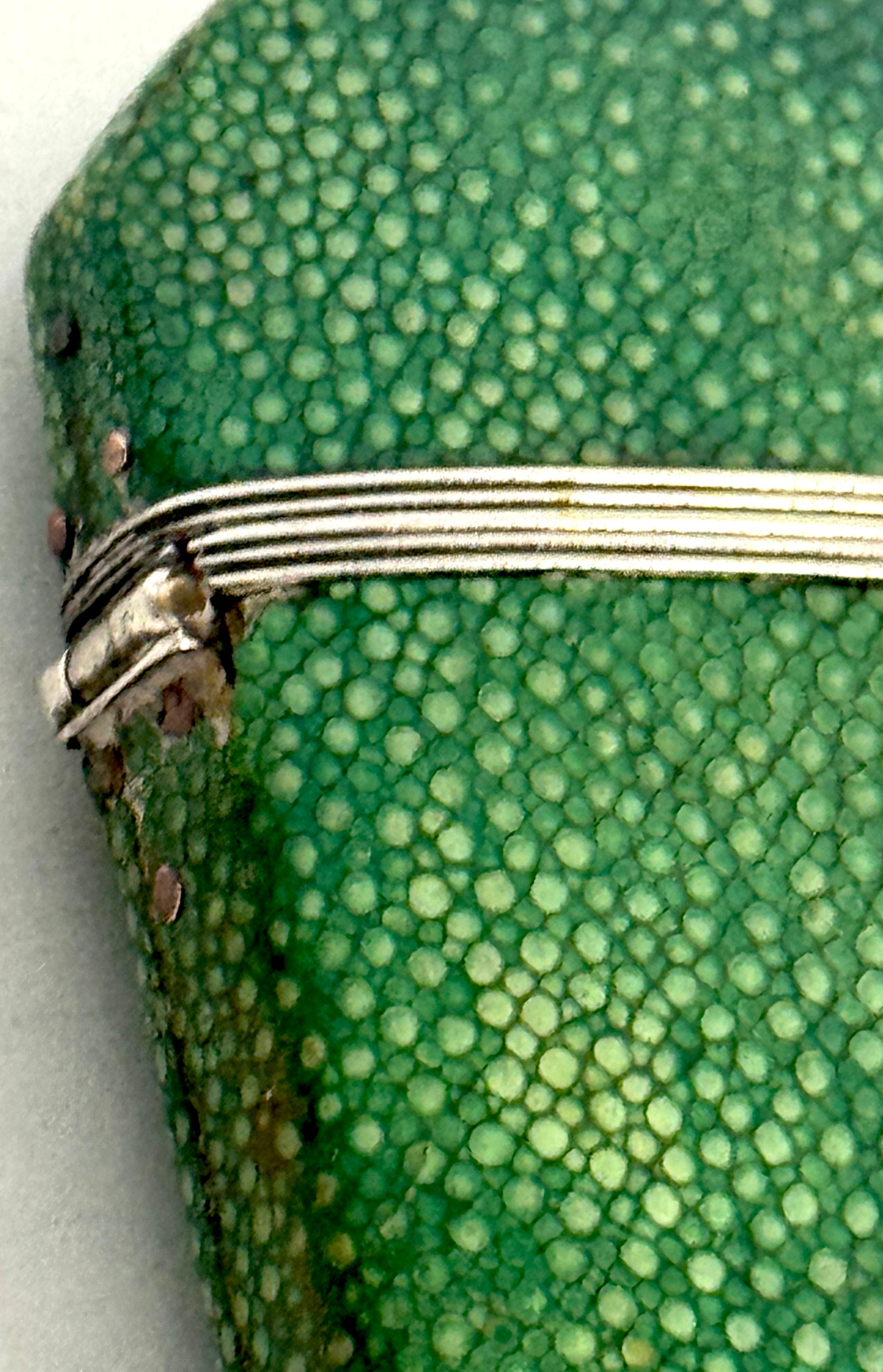 18th Century Green Shagreen and Silver Eyeglass Case with Monogram In Good Condition For Sale In West Palm Beach, FL