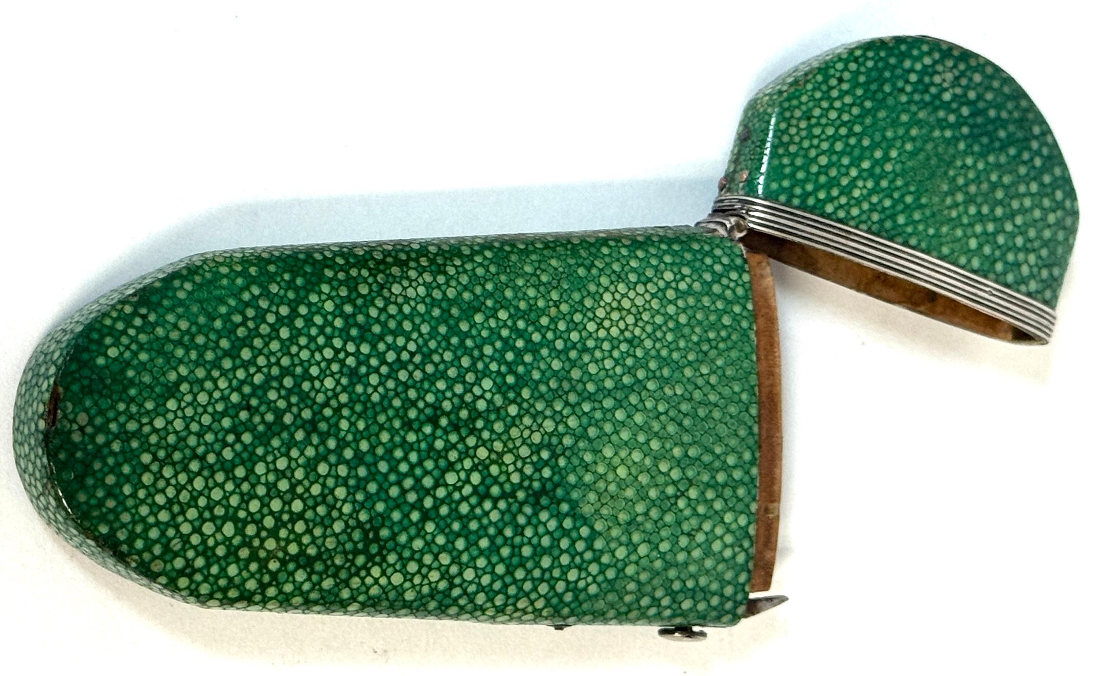 18th Century and Earlier 18th Century Green Shagreen and Silver Eyeglass Case with Monogram For Sale
