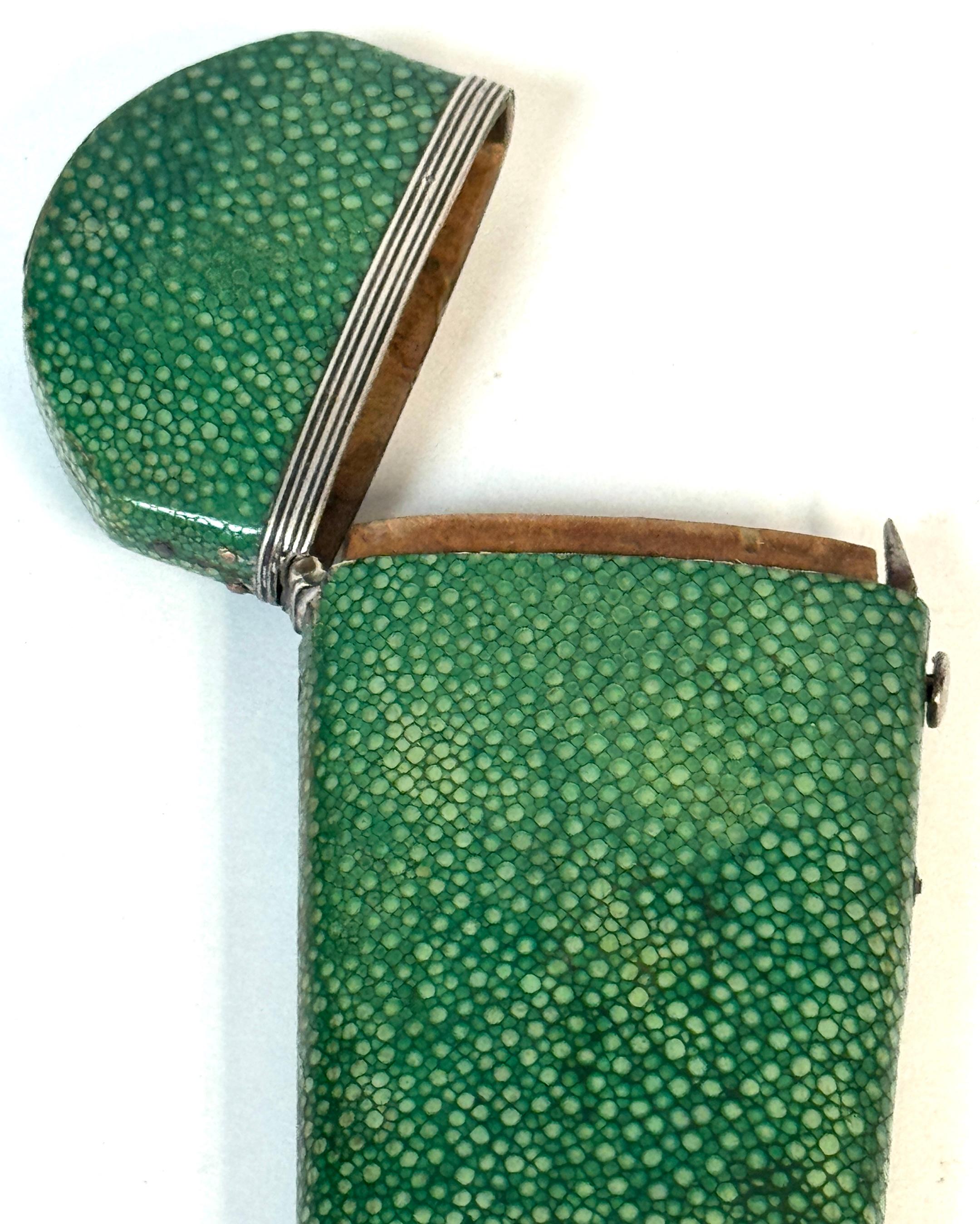 18th Century Green Shagreen and Silver Eyeglass Case with Monogram For Sale 1
