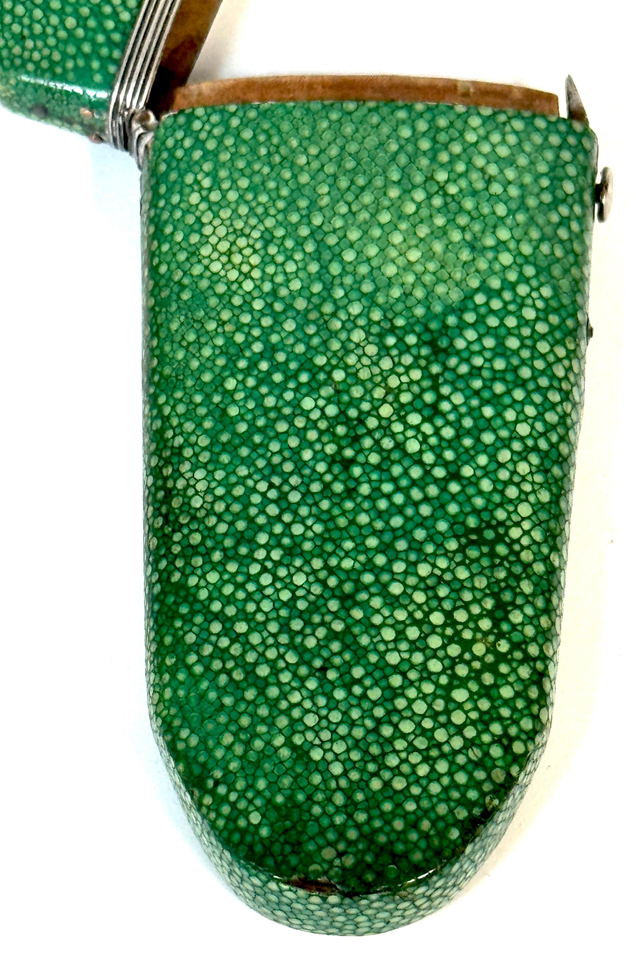 18th Century Green Shagreen and Silver Eyeglass Case with Monogram For Sale 2