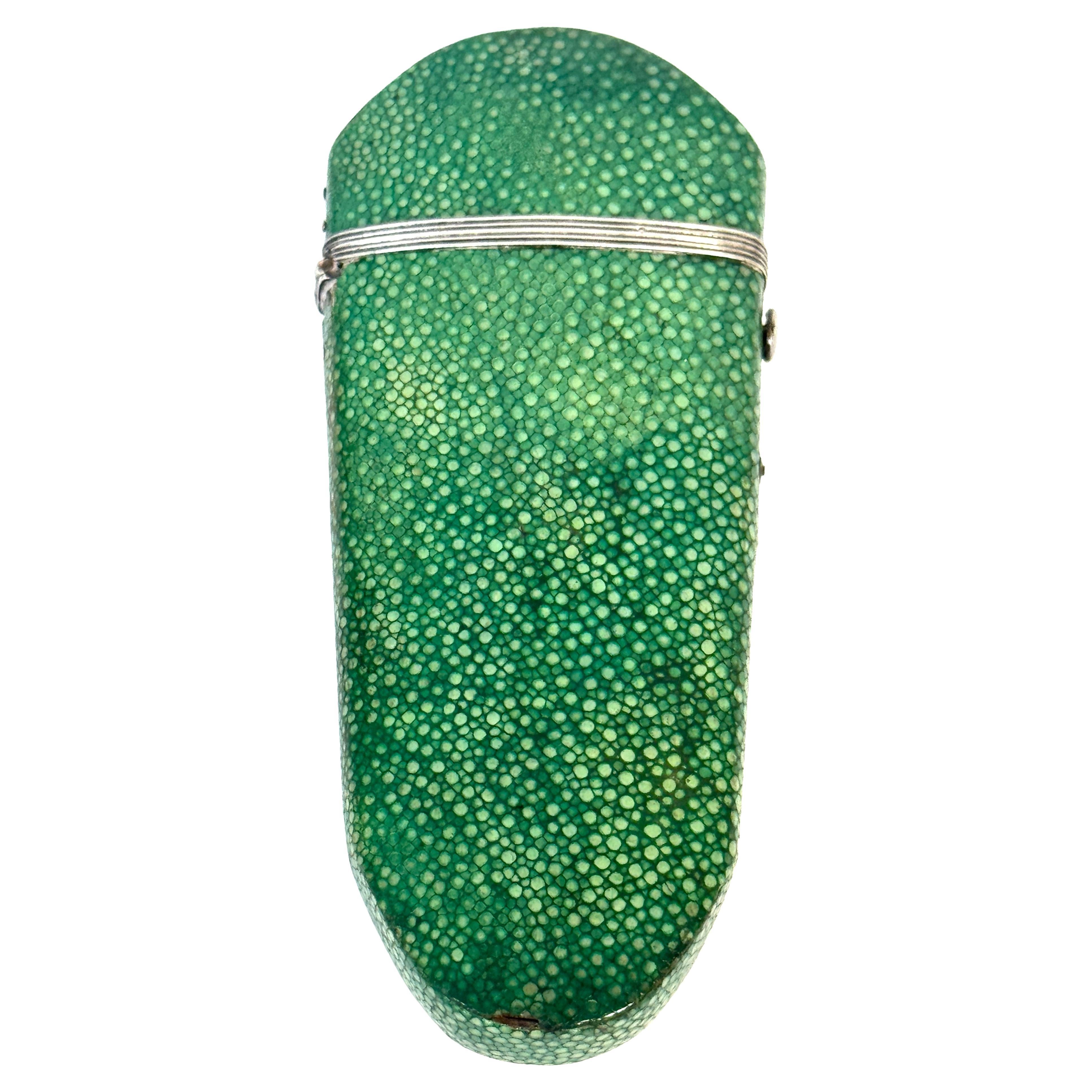 18th Century Green Shagreen and Silver Eyeglass Case with Monogram For Sale