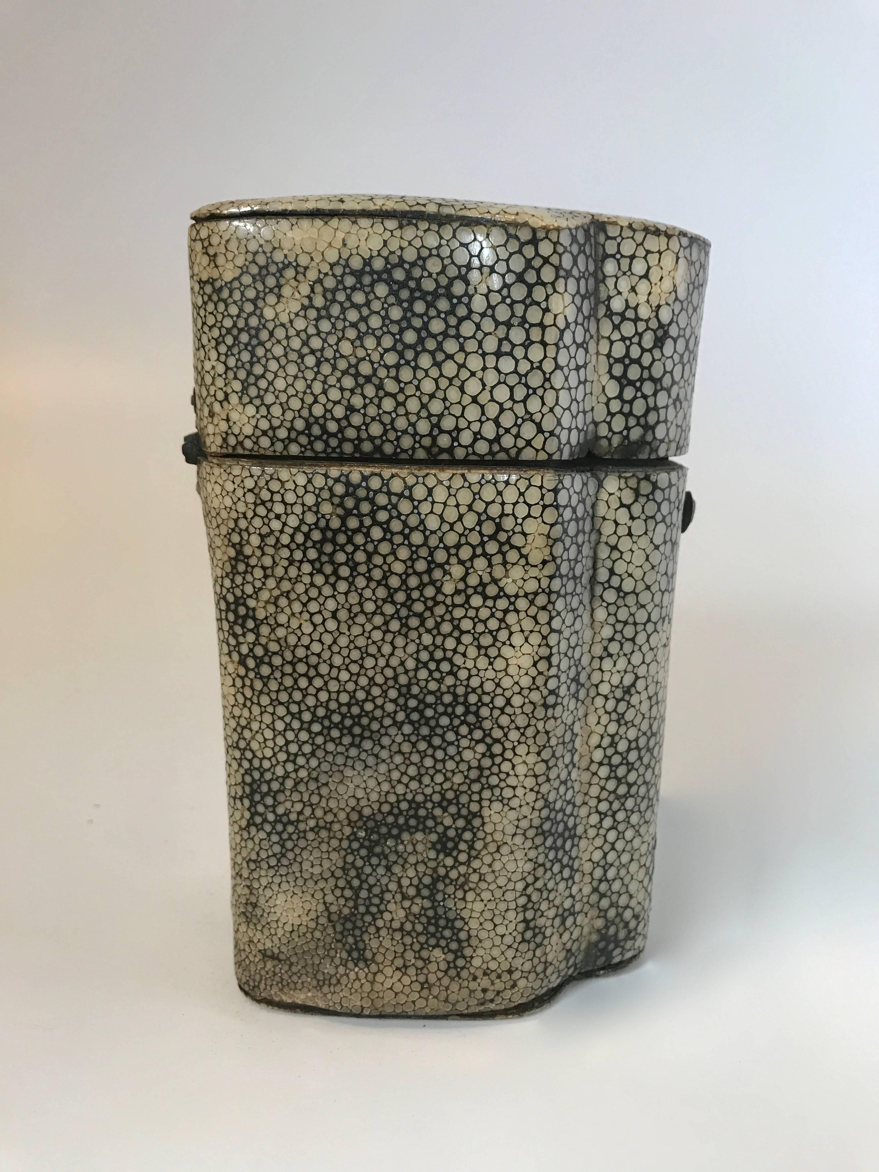 18th century green shagreen personal cutlery box.