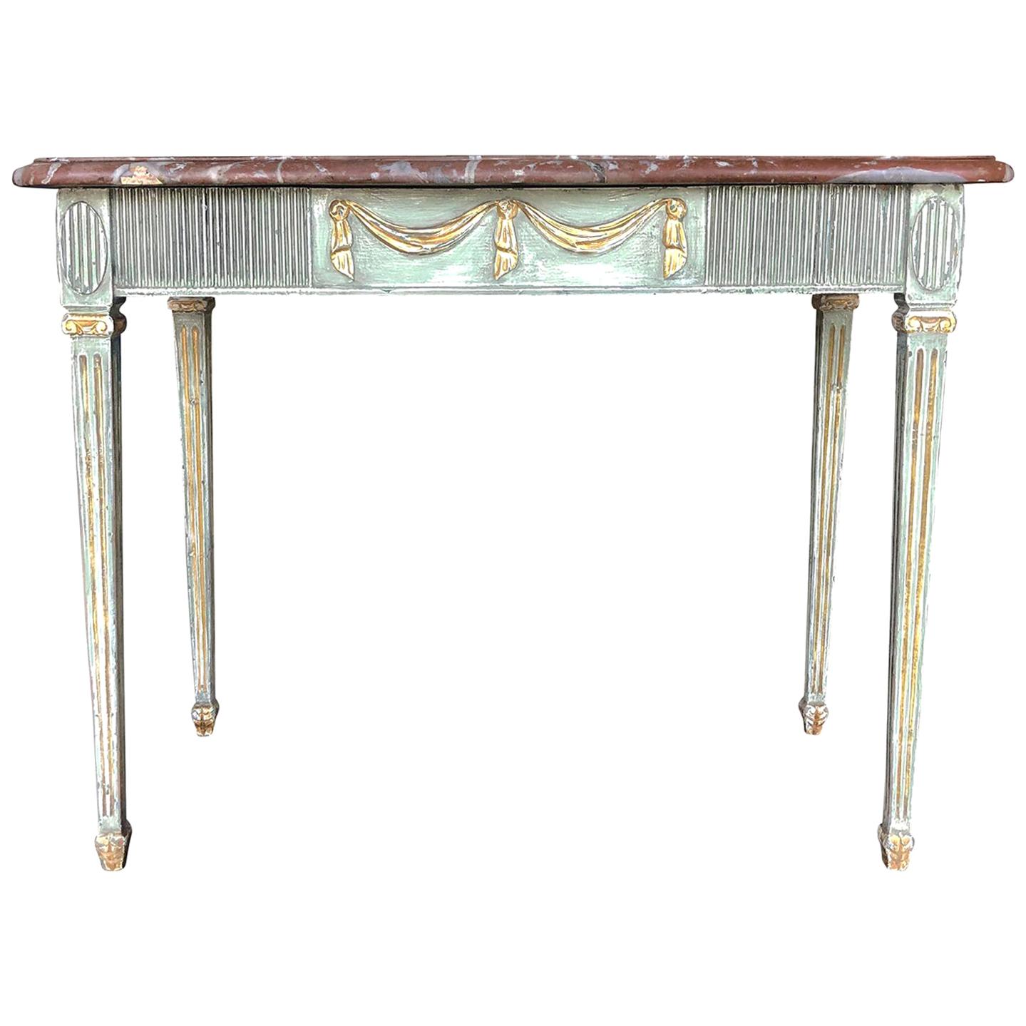 18th Century Green Swedish Gustavian Console Table, Freestanding Giltwood Table
