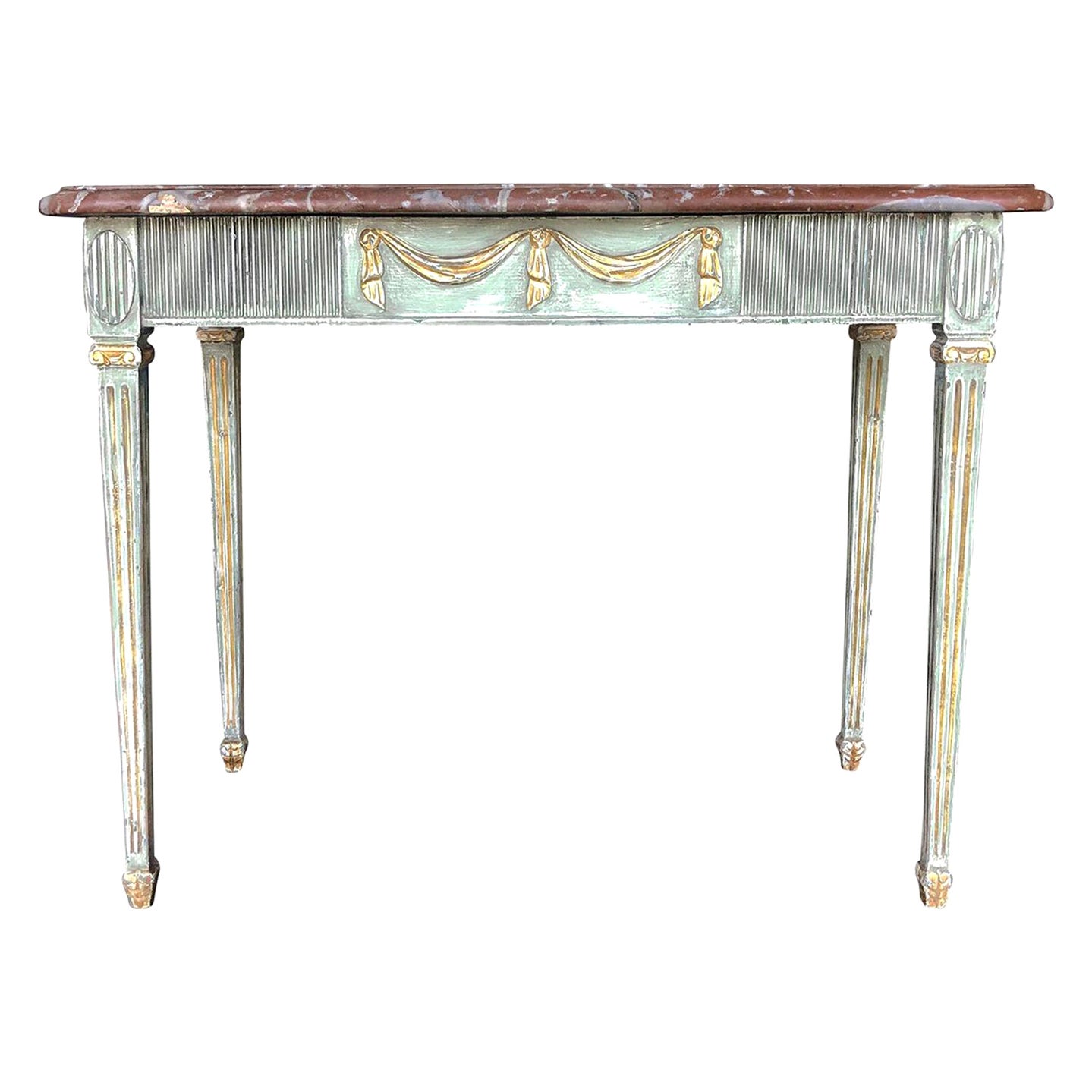 18th Century Green Swedish Gustavian Console Table, Freestanding Giltwood Table