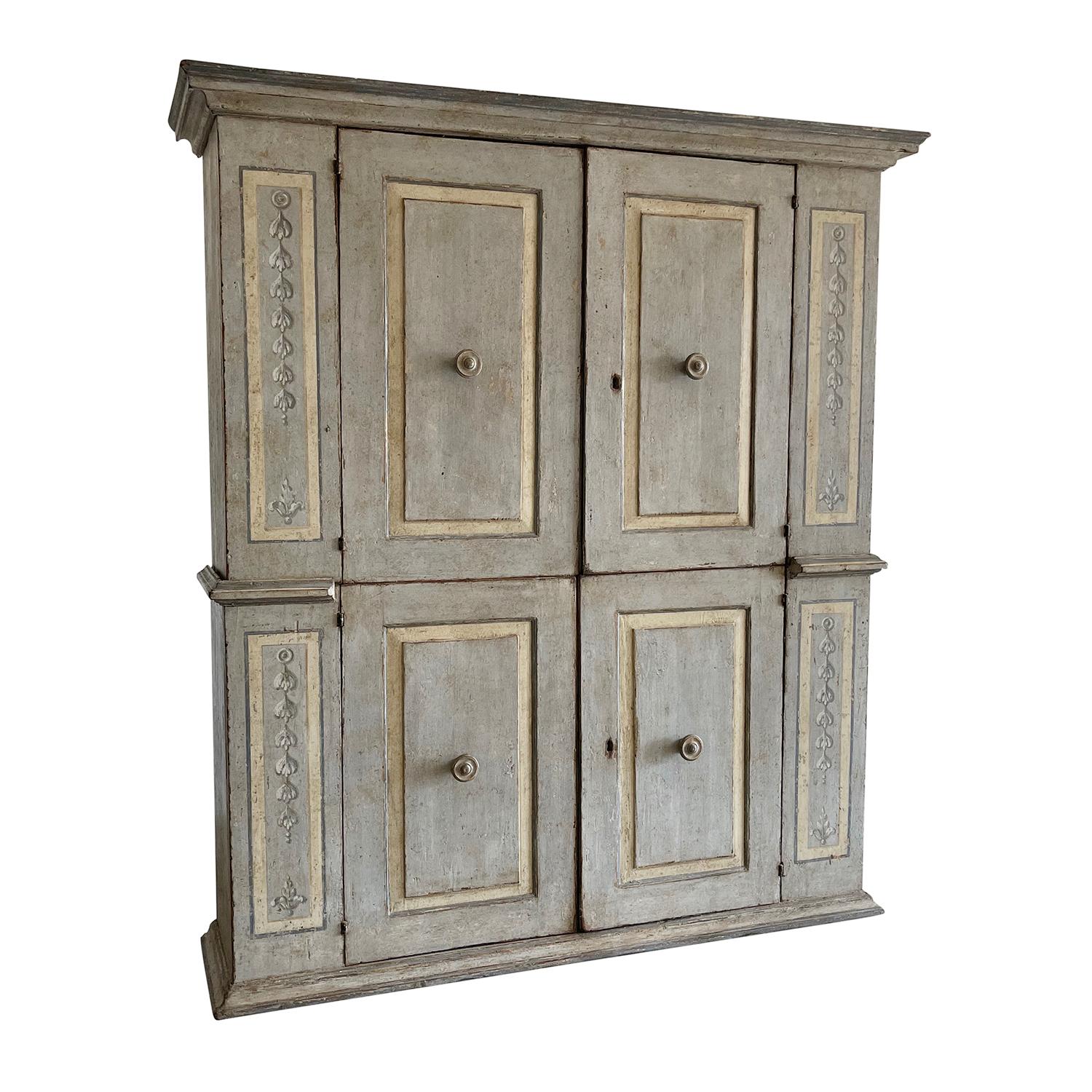 Baroque Revival 18th Century Grey-Brown Italian Armoire, Antique Renaissance Walnut Closet
