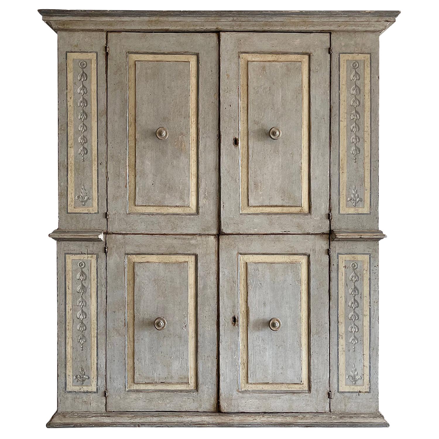 18th Century Grey-Brown Italian Armoire, Antique Renaissance Walnut Closet