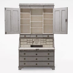 18th Century Grey Swedish Gustavian Pine Two Part Bureau - Antique Secretaire