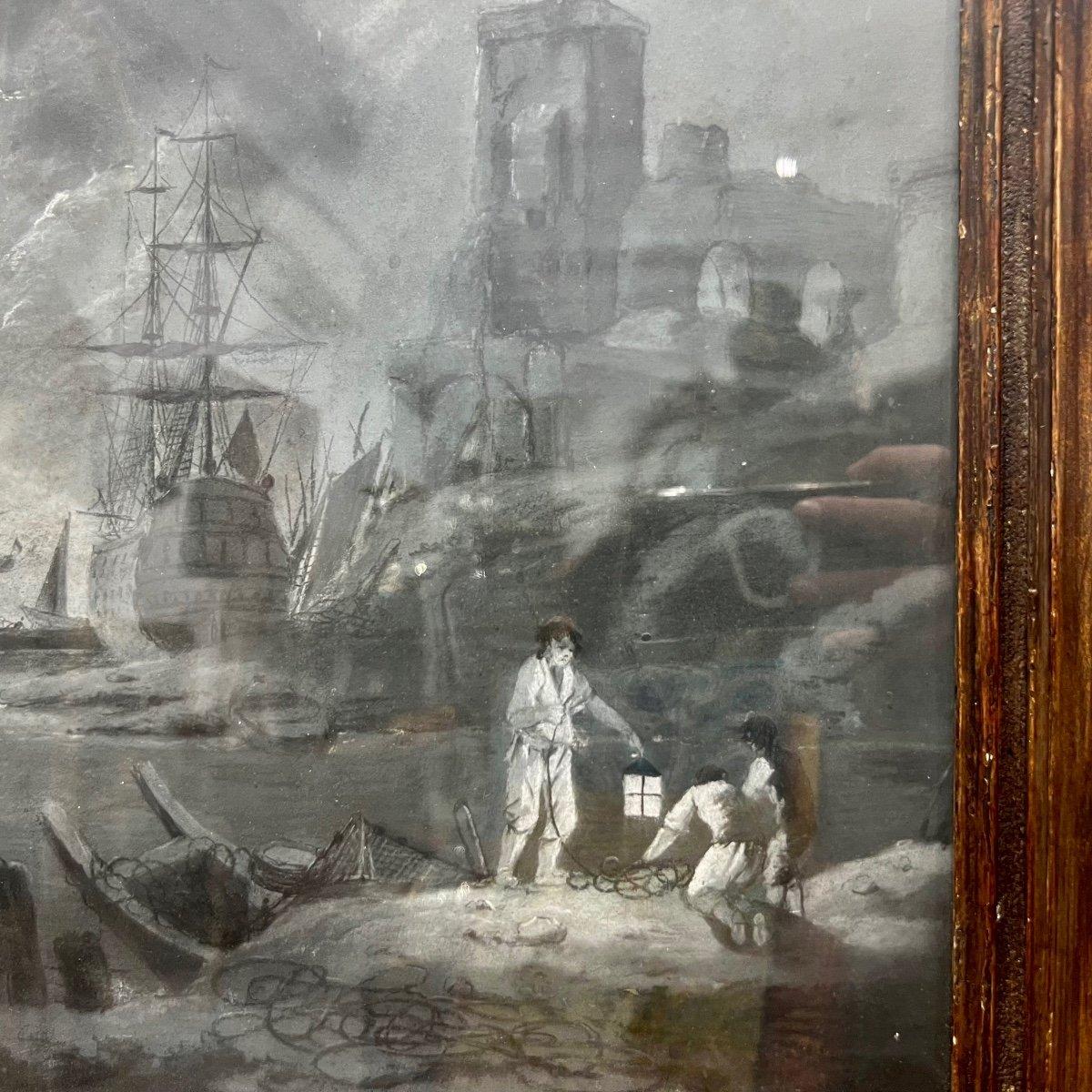 18th Century Grisaille 'Moonlight', in the style of Charles Lacroix de Marseille In Good Condition For Sale In NICE, FR
