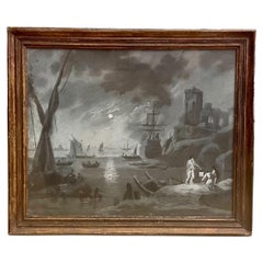 18th Century Grisaille 'Moonlight', in the style of Charles Lacroix de Marseille