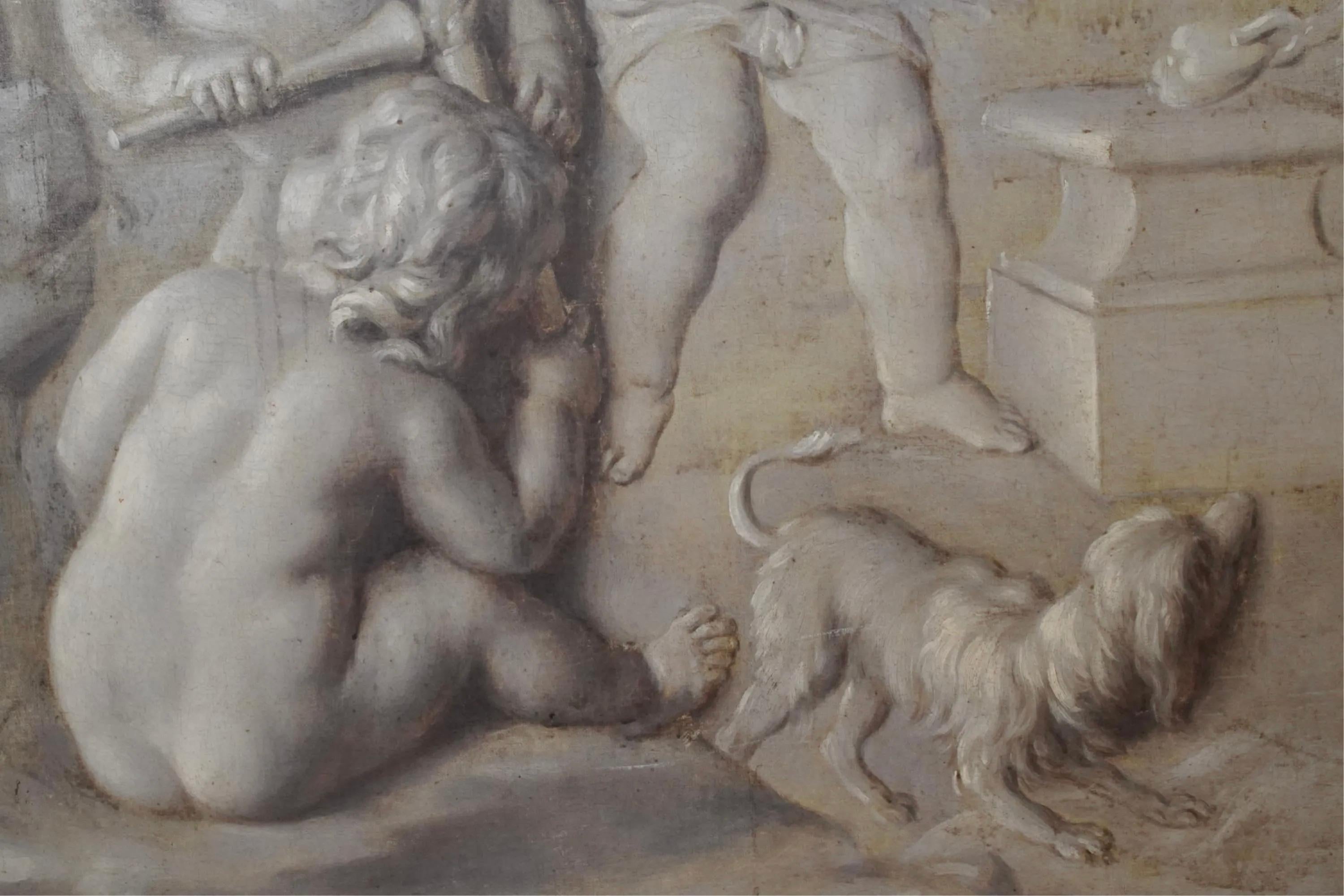 Period 18th Grisaille painting of Putti Forging Love. Wonderfully done and most certainly by the Master Piat Joseph Sauvage. Realistically executed children as putti forging hearts of love.



Notes: Piat Joseph Sauvage or Pieter Joseph Sauvage