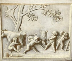 18th Century Grisaille Paintings of Allegory of 2 Seasons with Putti