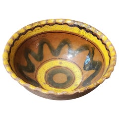 18th Century Guatemalan Glazed Ceramic Bowl, Brown with Yellow and Black Accents