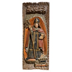 18th Century Guatemalan Spanish Colonial Carved Polychrome Relief from a Church