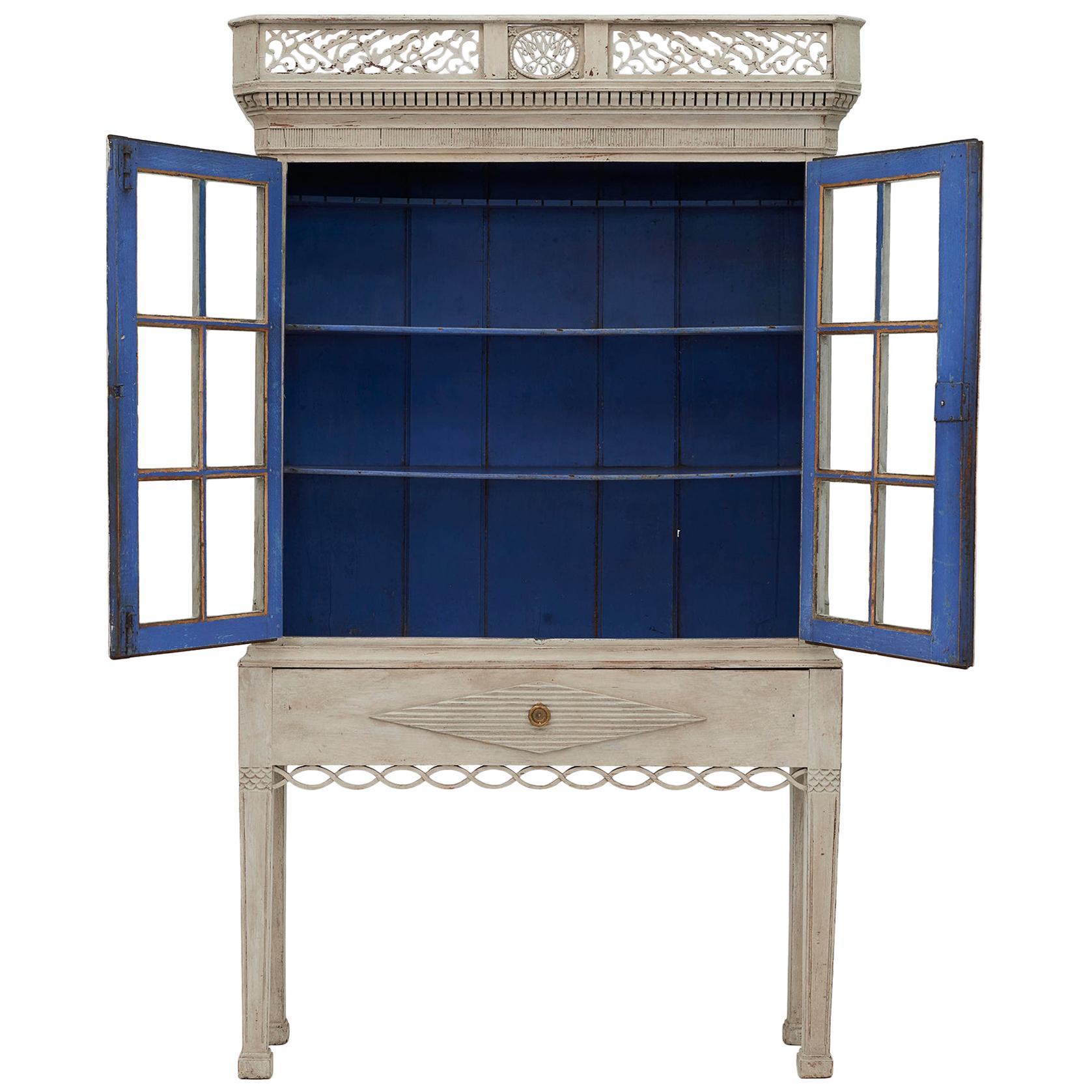 18th Century Gustavian 2-Door Cabinet with Beautiful Blue Color Inside