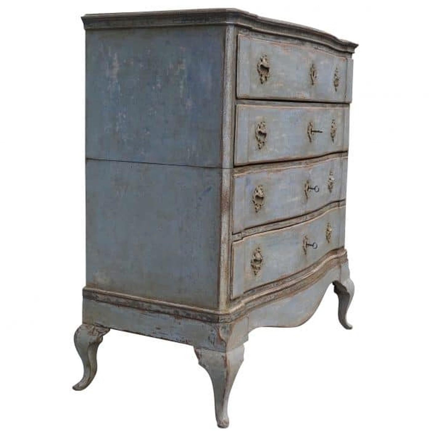 Hand-Carved 18th Century Swedish Gustavian Chest of Drawers, Antique Oakwood Commode