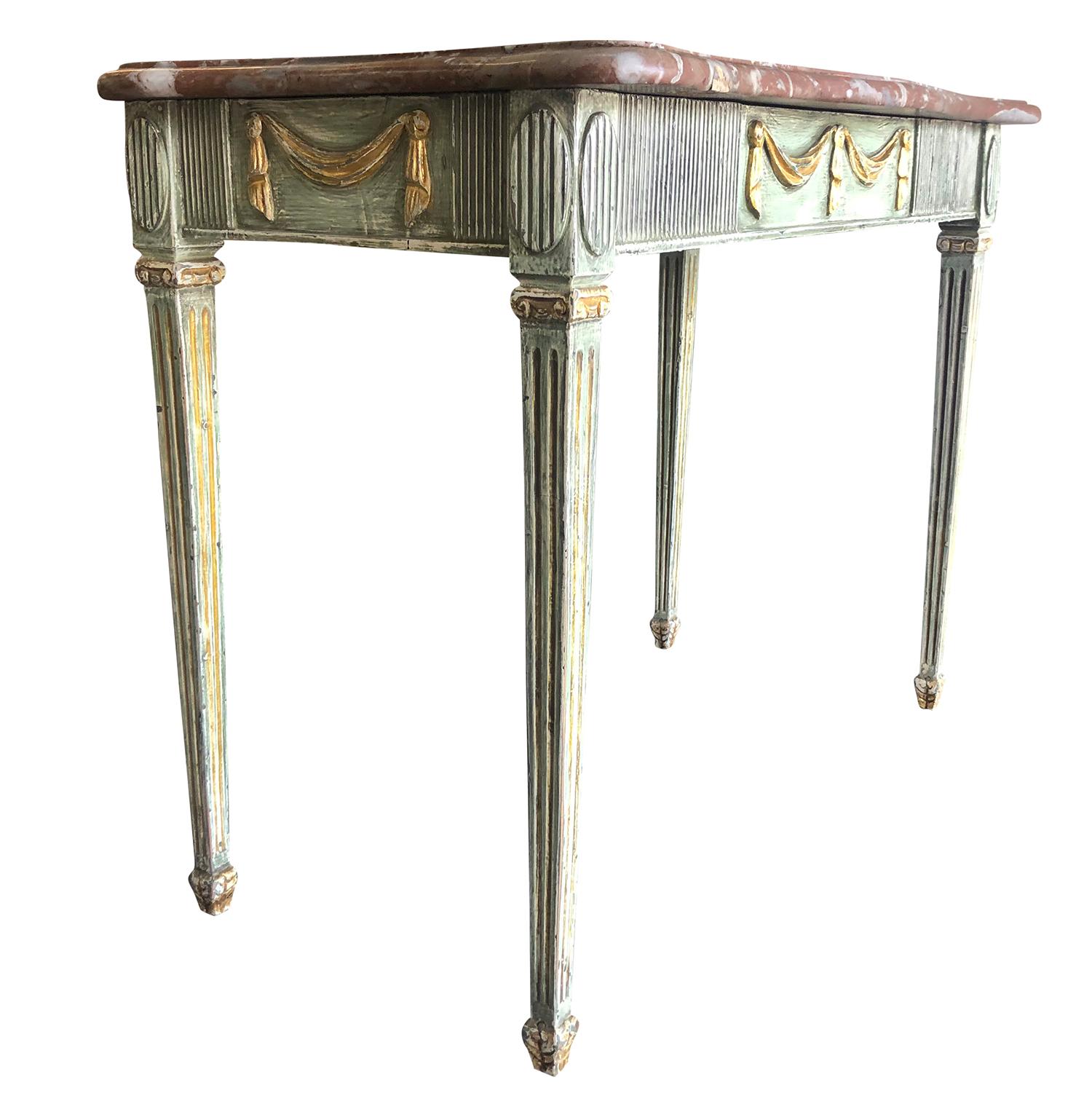 Hand-Carved 18th Century Green Swedish Gustavian Console Table, Freestanding Giltwood Table