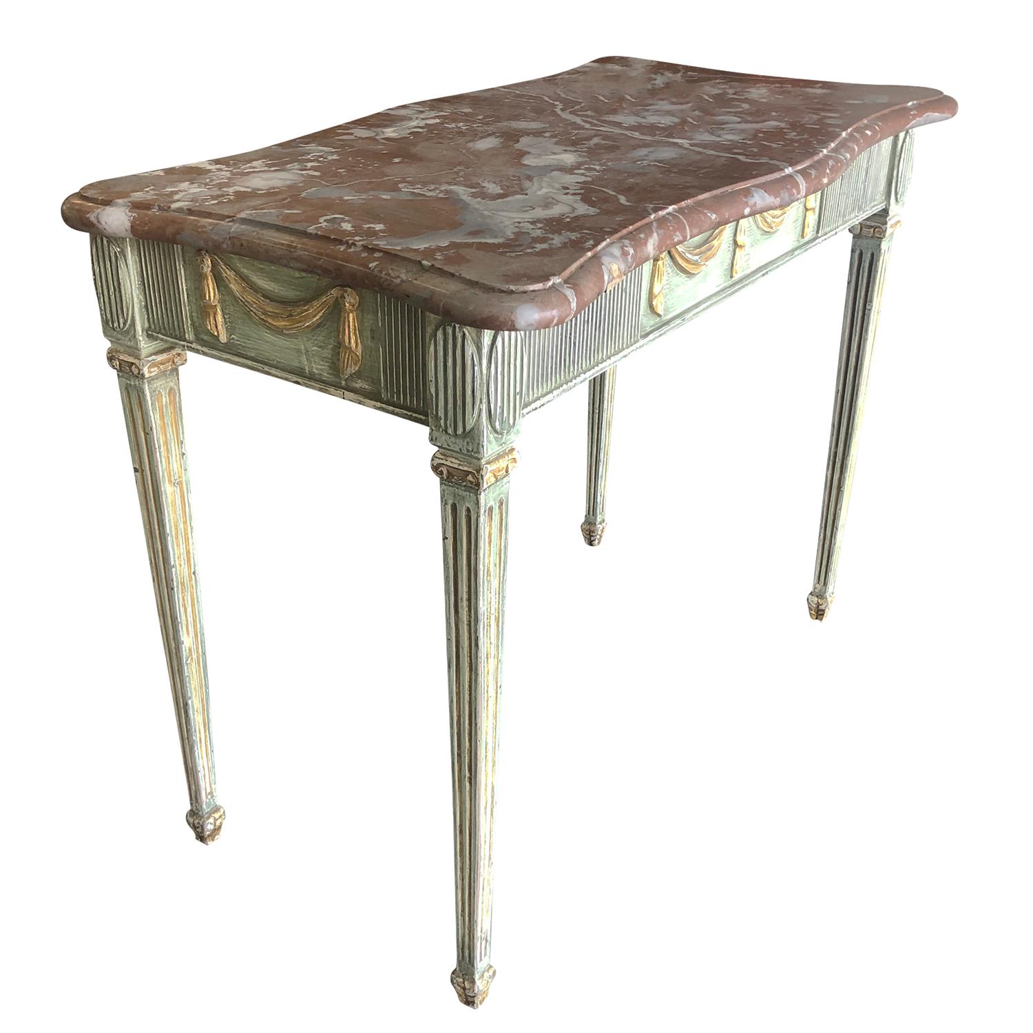 18th Century Green Swedish Gustavian Console Table, Freestanding Giltwood Table In Good Condition In West Palm Beach, FL