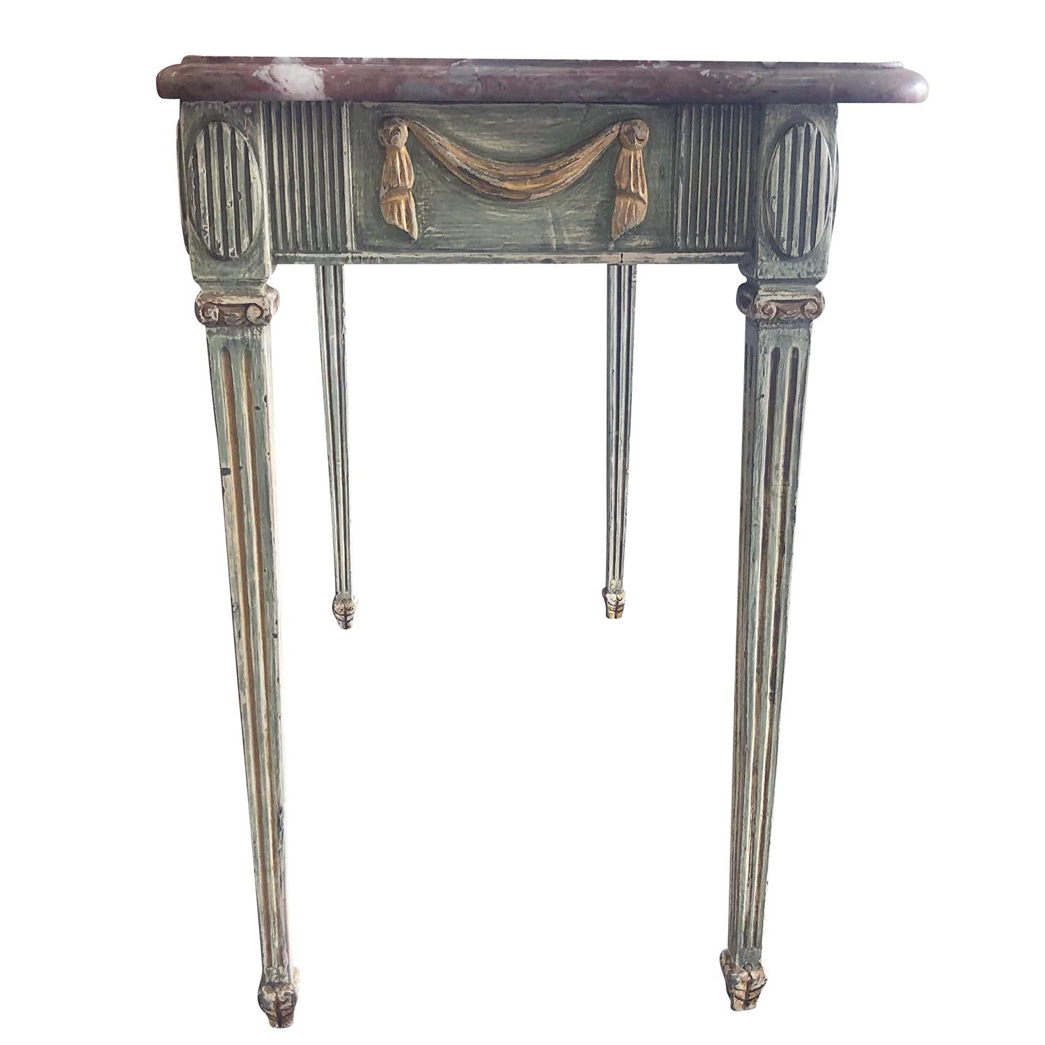 Marble 18th Century Green Swedish Gustavian Console Table, Freestanding Giltwood Table