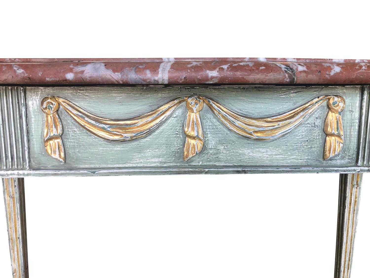 18th Century Green Swedish Gustavian Console Table, Freestanding Giltwood Table 2