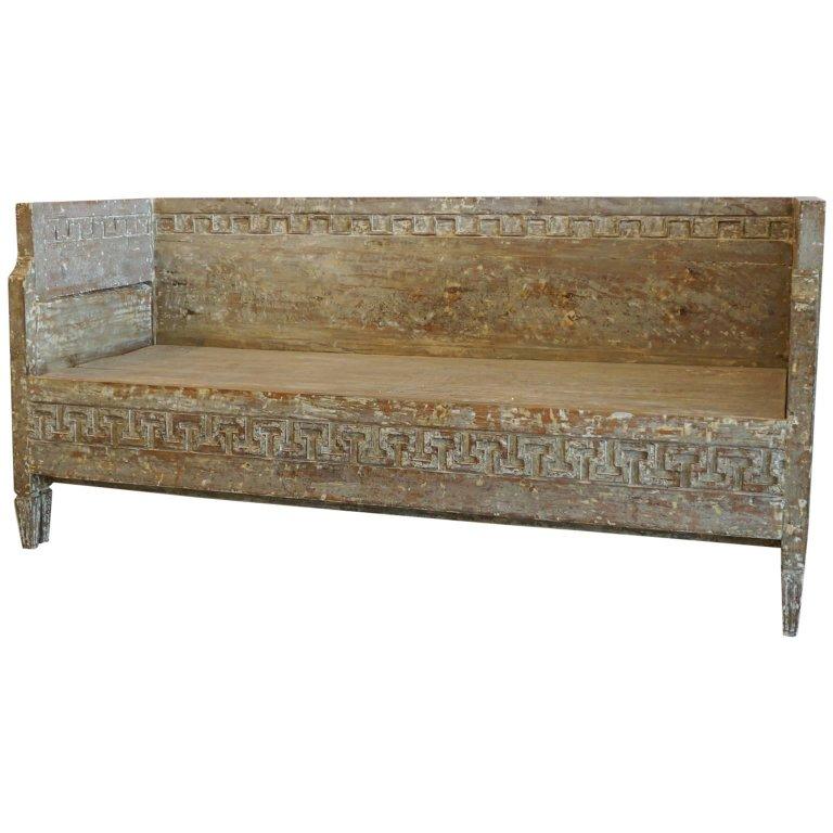 18th Century Lit Du Jour, Swedish Gustavian Pinewood Day Bed, Antique Wood Sofa 1