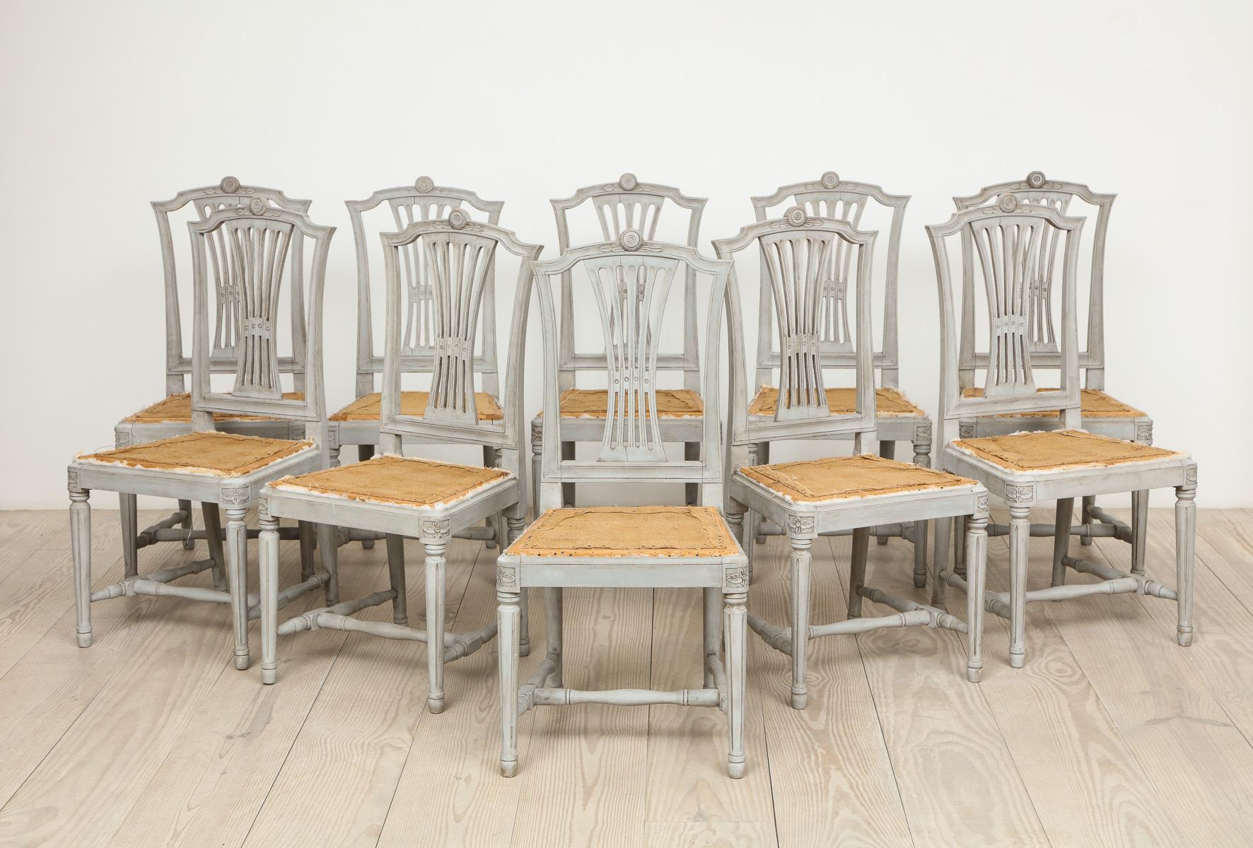 18th Century Set of Swedish Gustavian Chairs, Set of 10, Sweden, Circa 1790 7