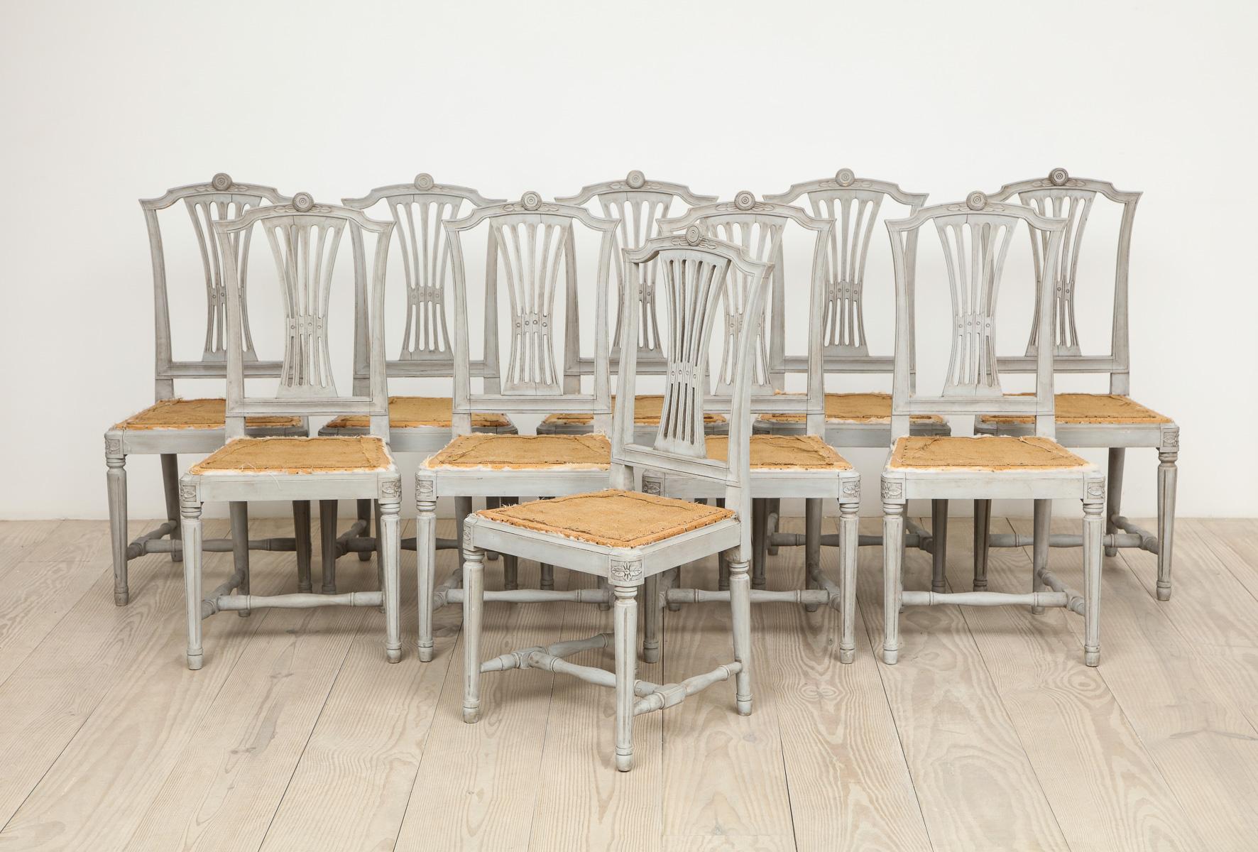 18th Century Set of Swedish Gustavian Chairs, Set of 10, Sweden, Circa 1790 10