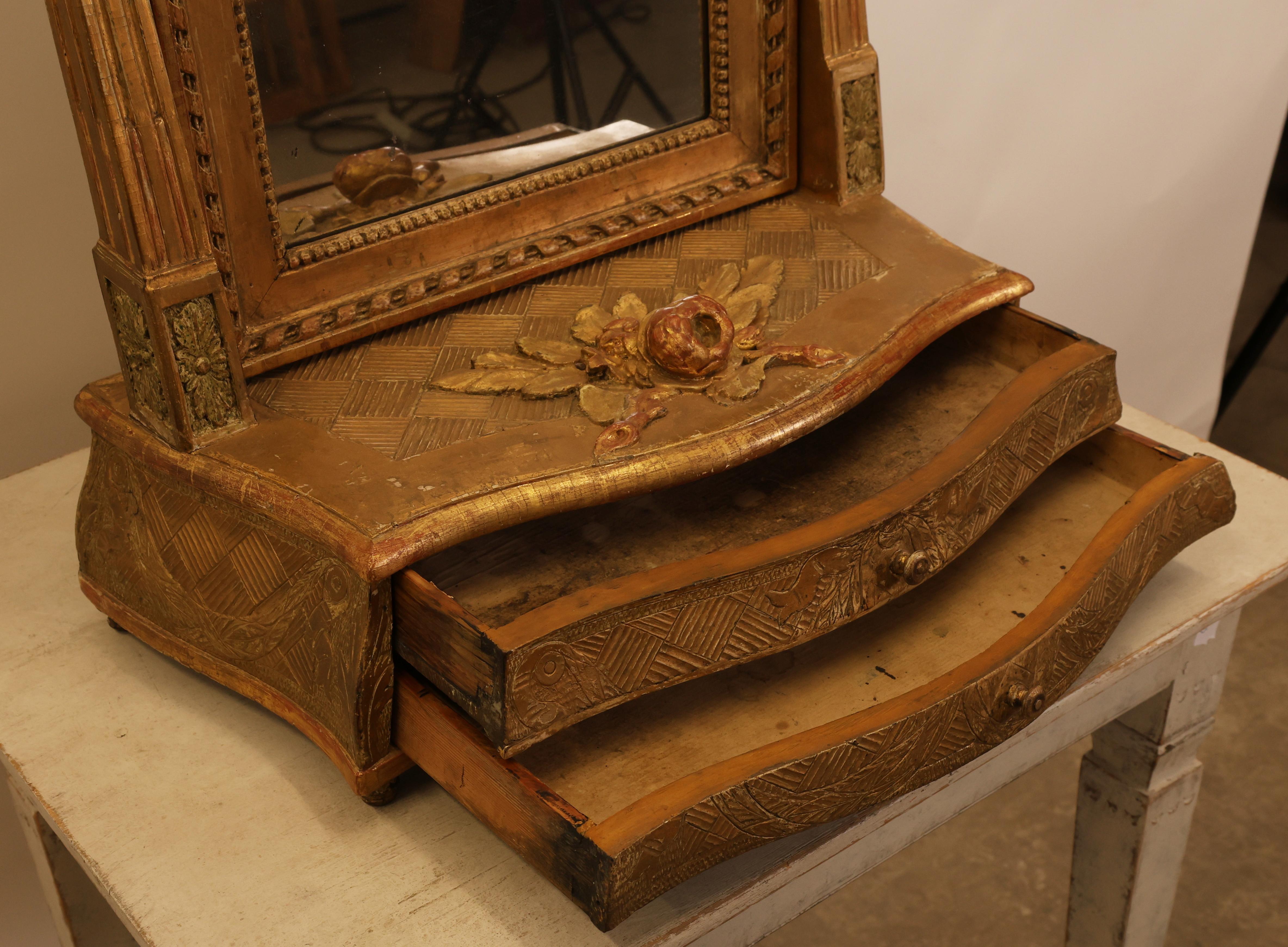 Pine 18th Century Gustavian Drawer Mirror For Sale
